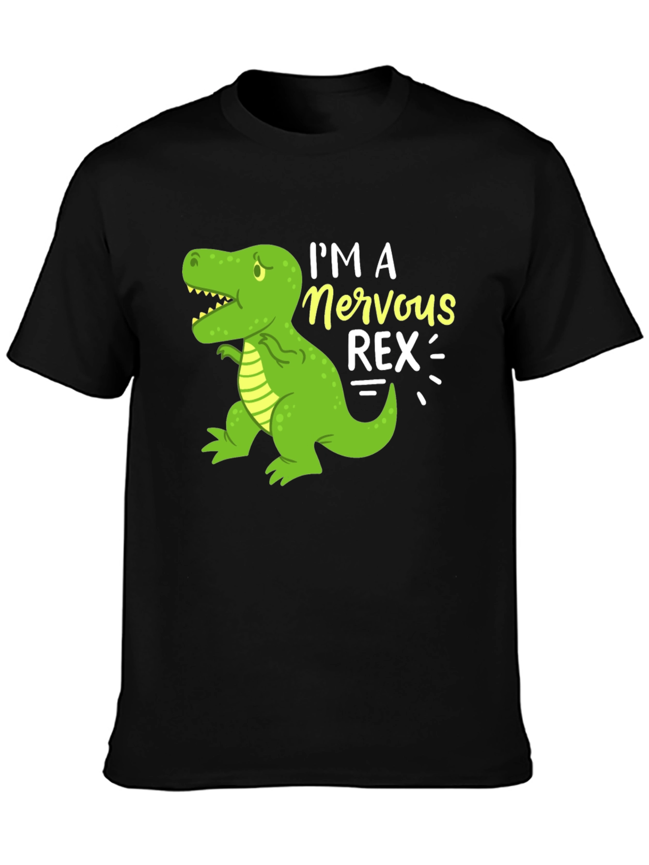 Black Nervous Rex T-Shirt - Funny Dinosaur Graphic Tee view 3