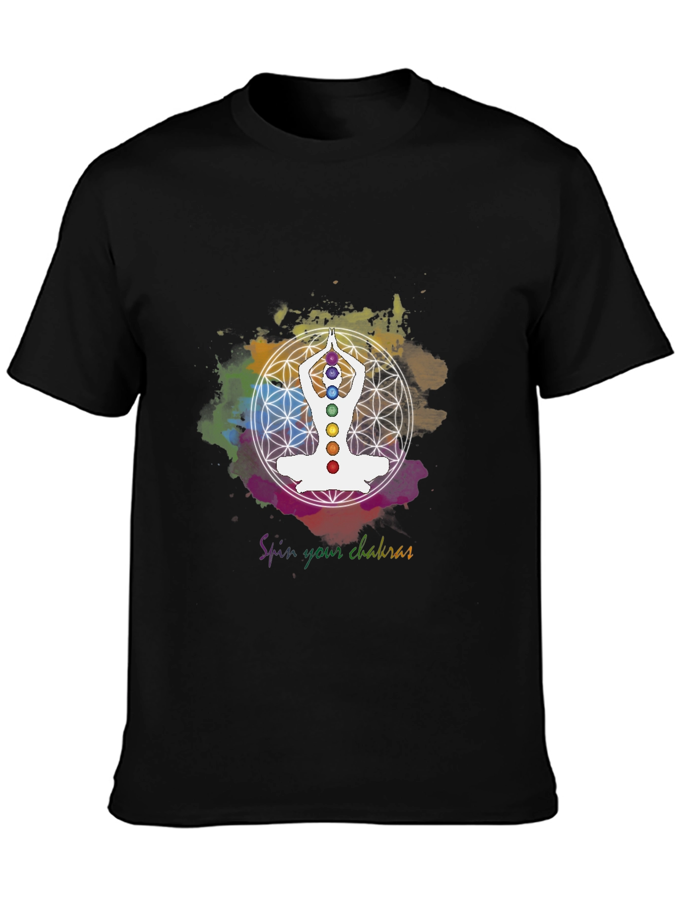 Black Chakra Meditation T-Shirt - Spiritual Yoga Design view 3