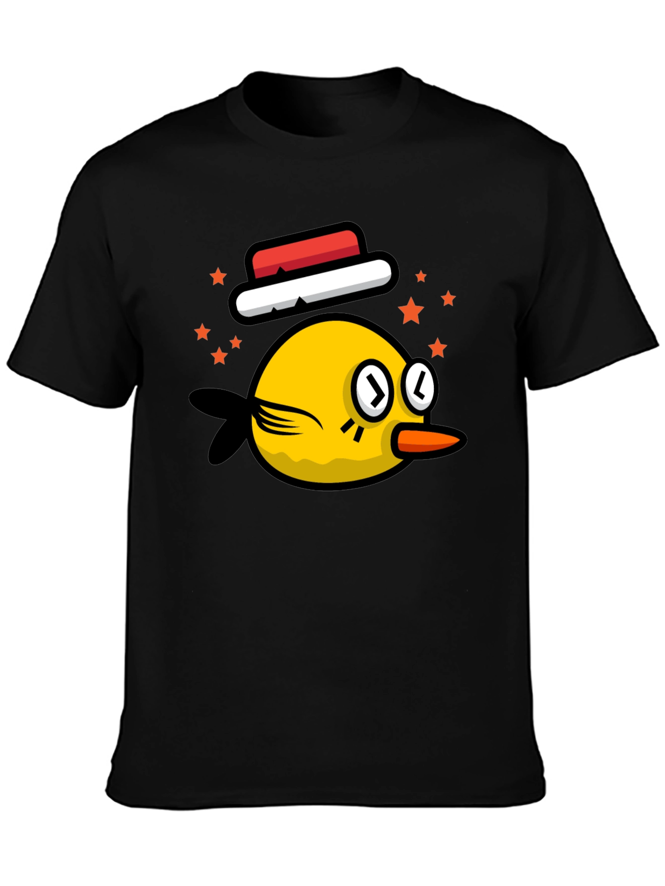 Black Cartoon Bird Graphic Tee - Black Cotton Casual T-Shirt view 3