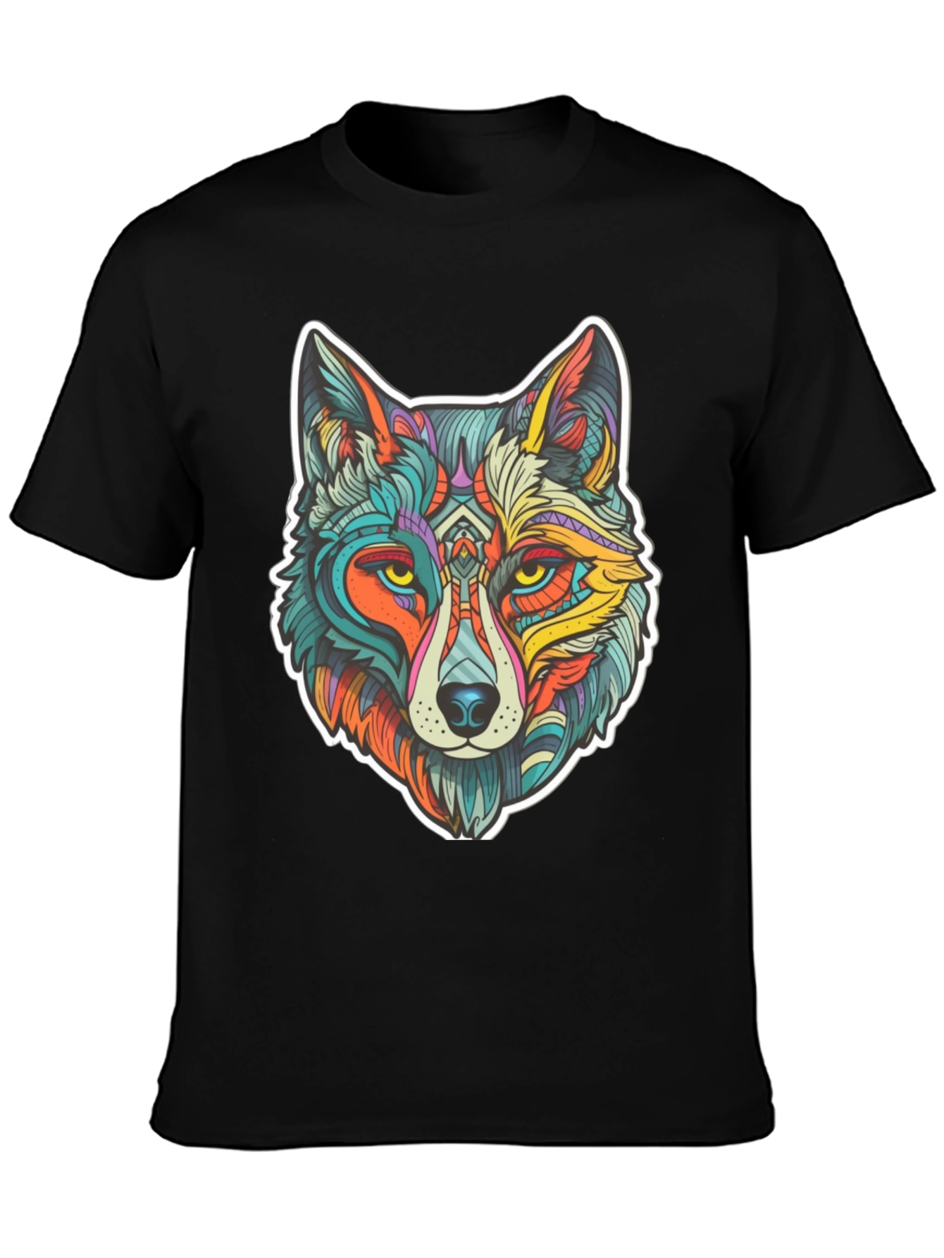 Black Wolf Art Graphic Print Black T-Shirt view 3