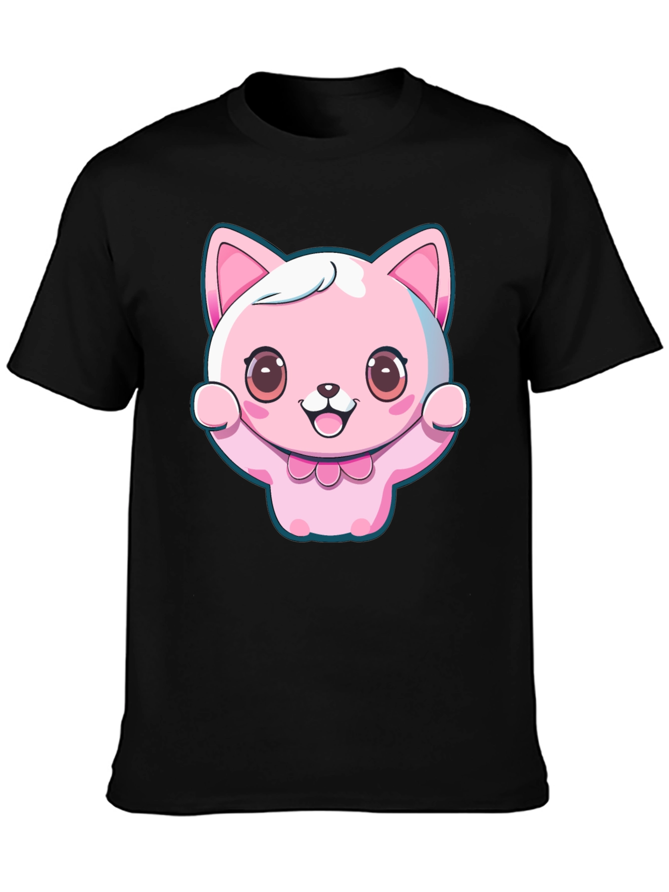 Black Kawaii Cat Graphic Tee - Cute Cartoon Style view 3