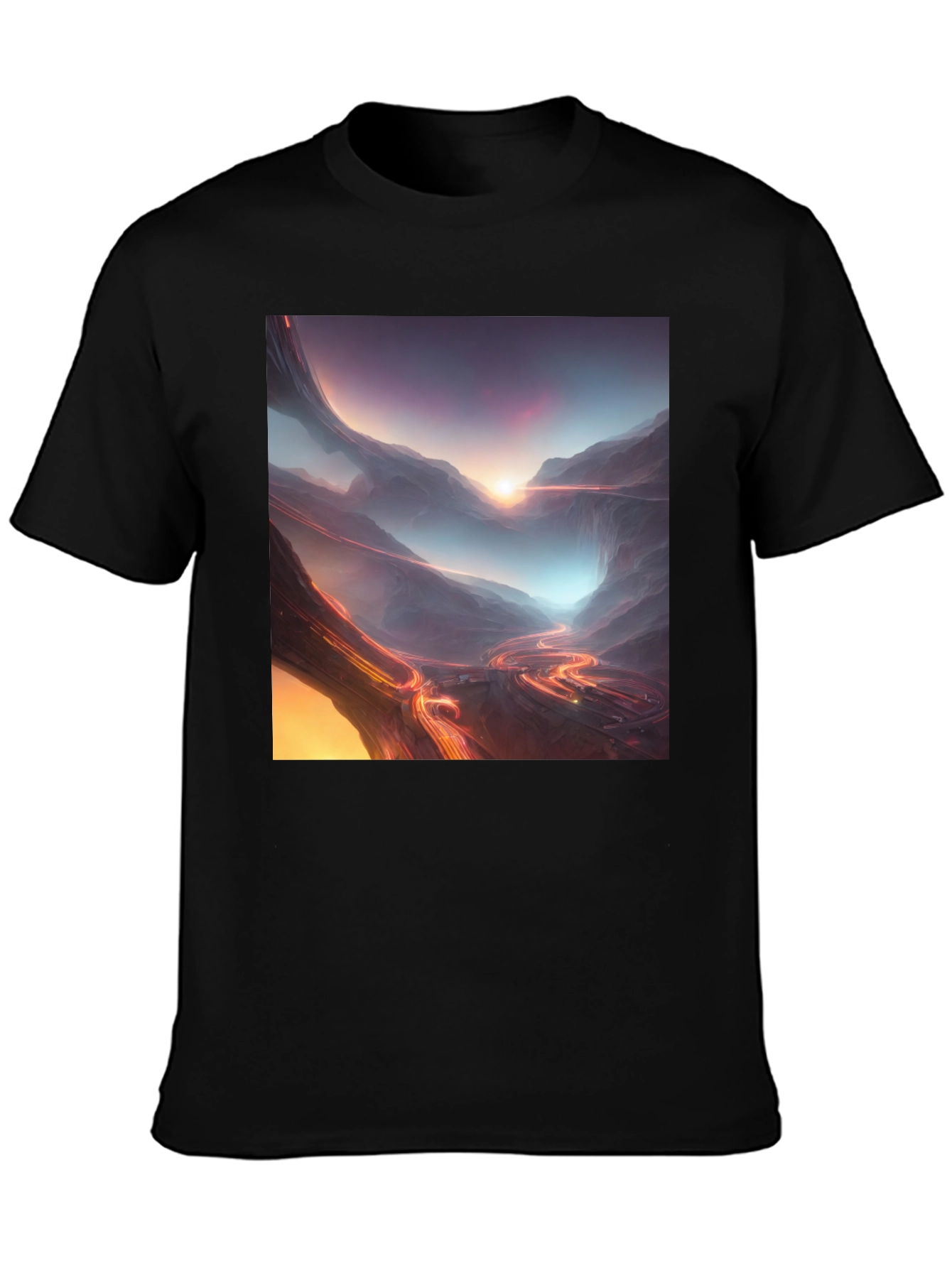 Black Sci-Fi Mountain Graphic Tee - Black Cotton view 3