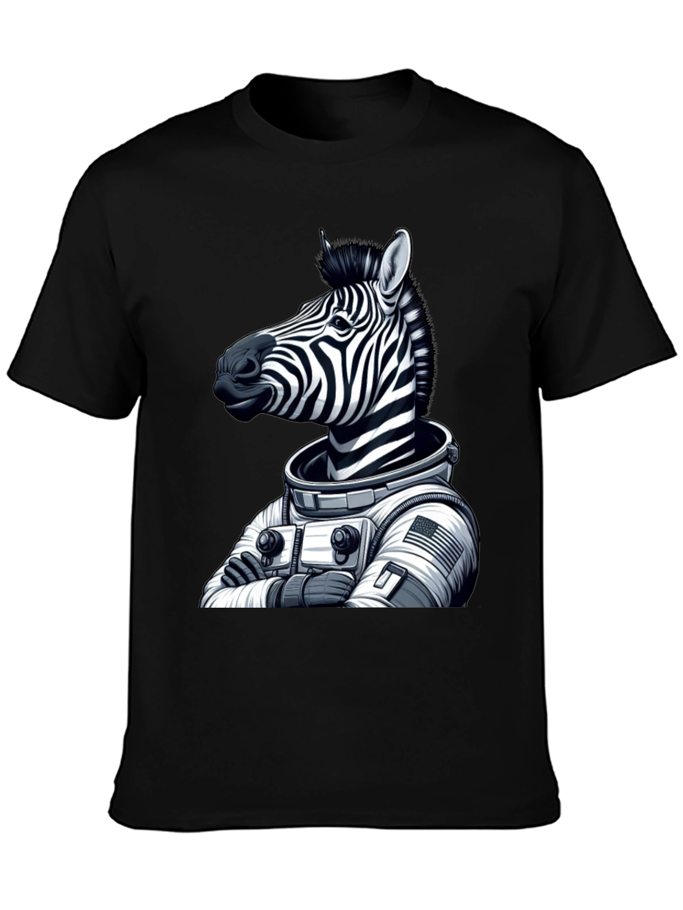 Black Zebra Astronaut Black T-Shirt view 3