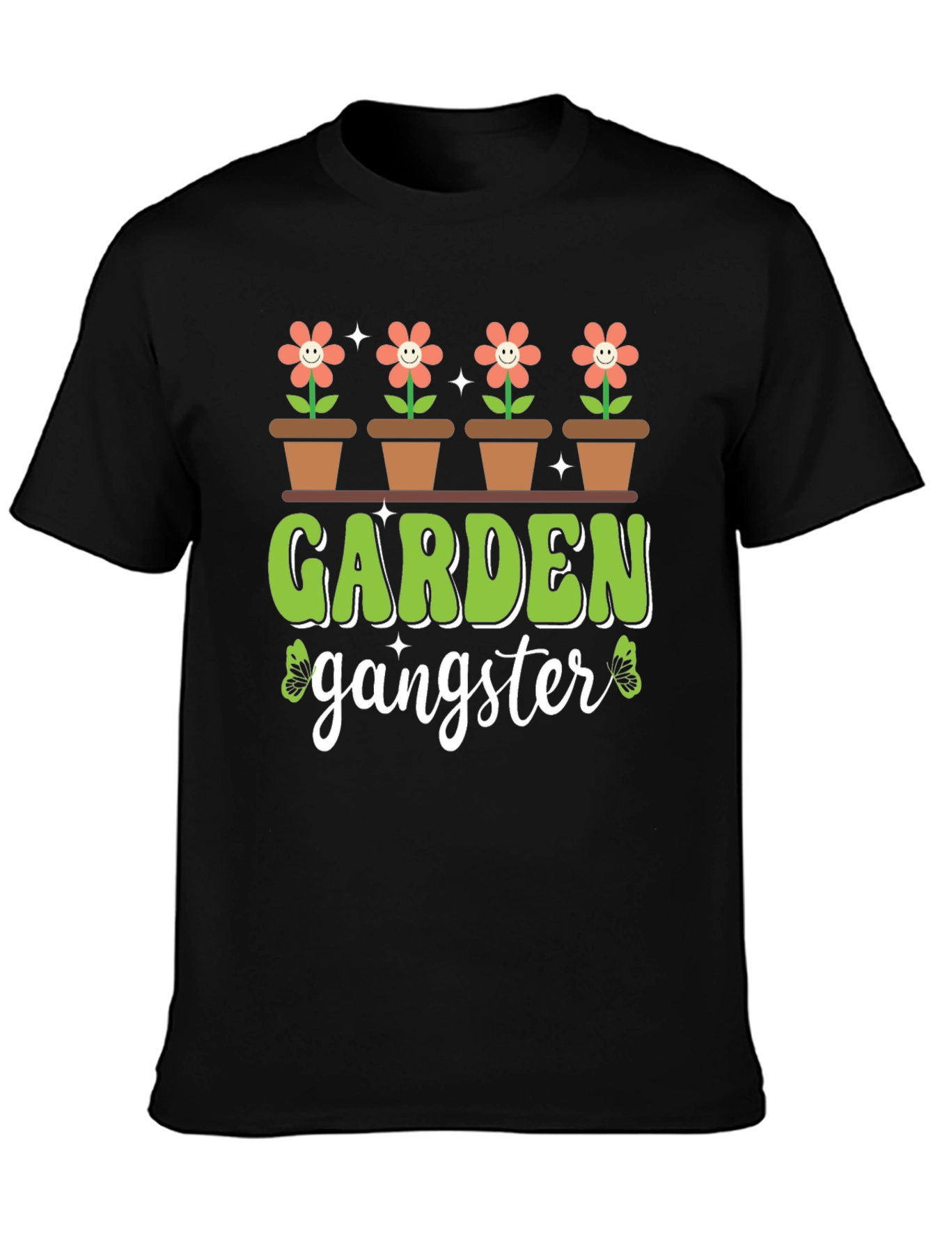 Black Garden Gangster T-Shirt - Floral Design view 3