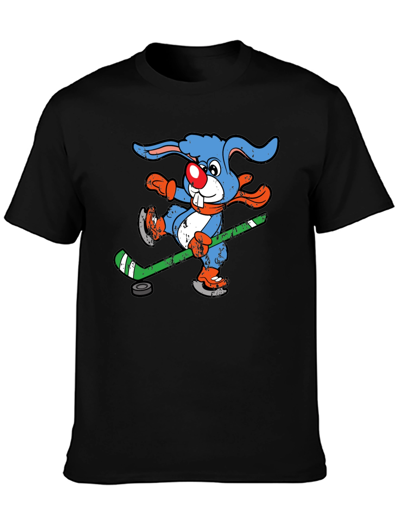 Black Funny Hockey Bunny T-Shirt view 3