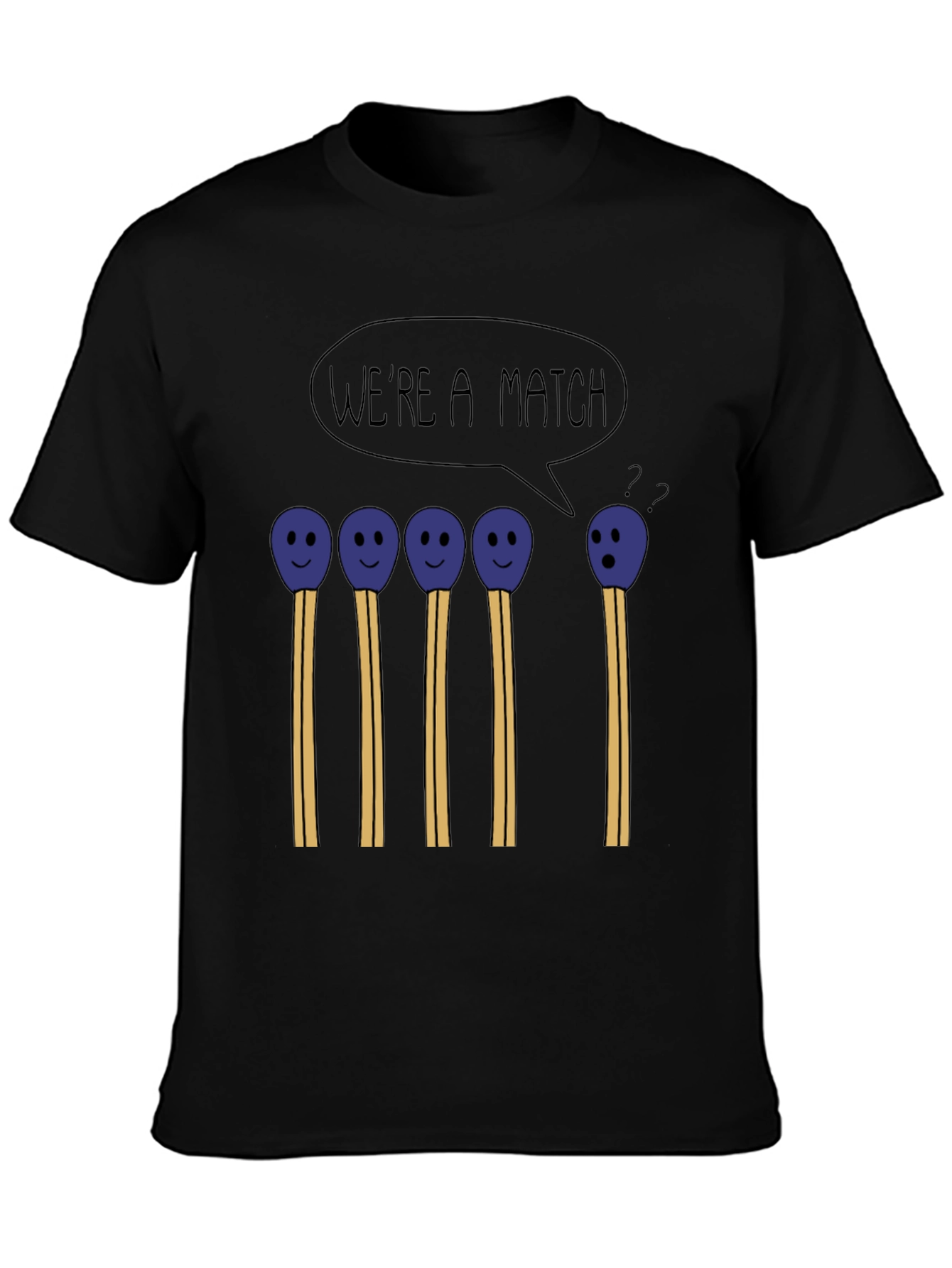 Black We're a Match Funny Graphic T-Shirt view 3