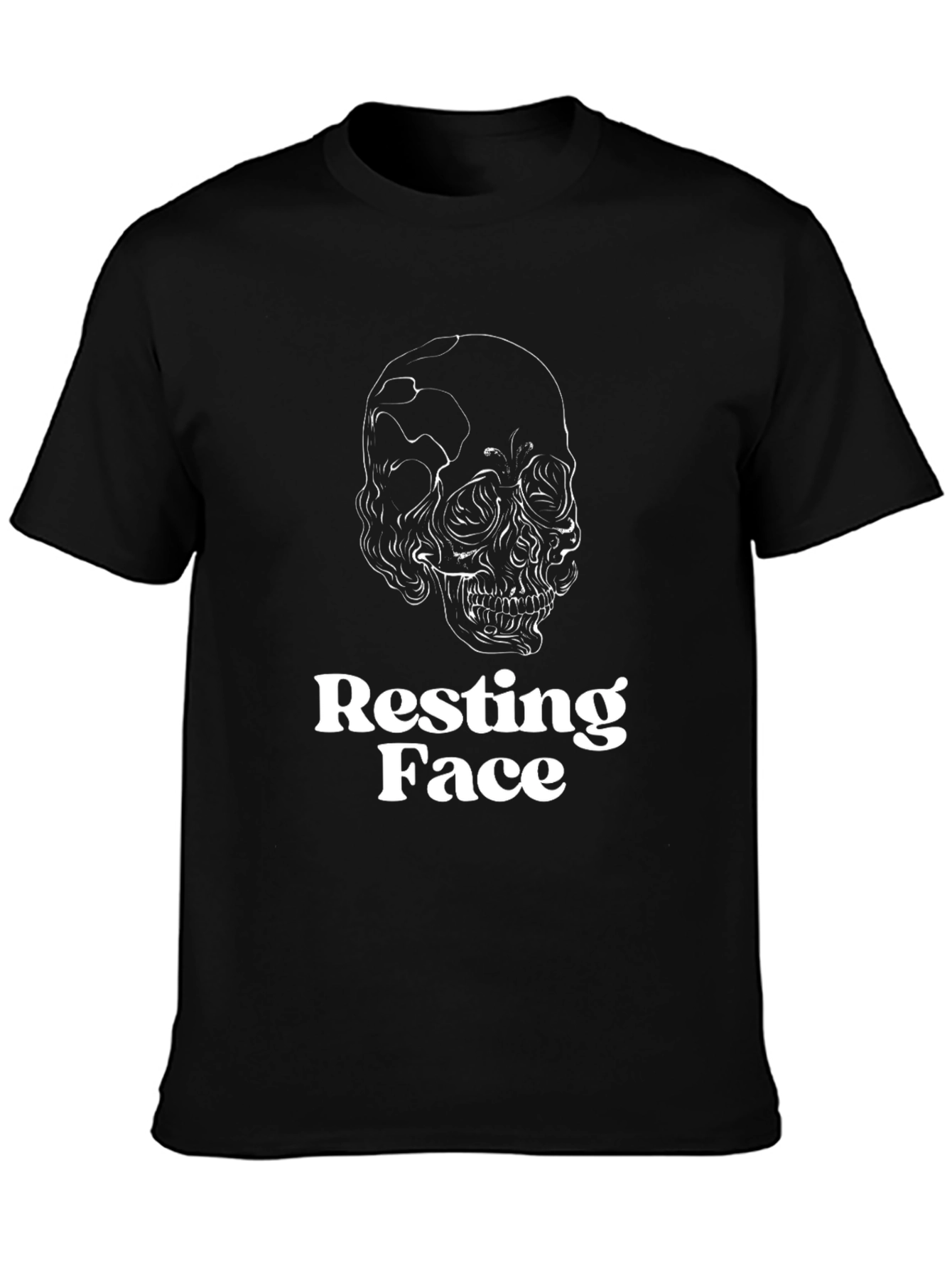 Black Resting Face Skull Graphic Tee - Black Cotton Casual T-Shirt view 3