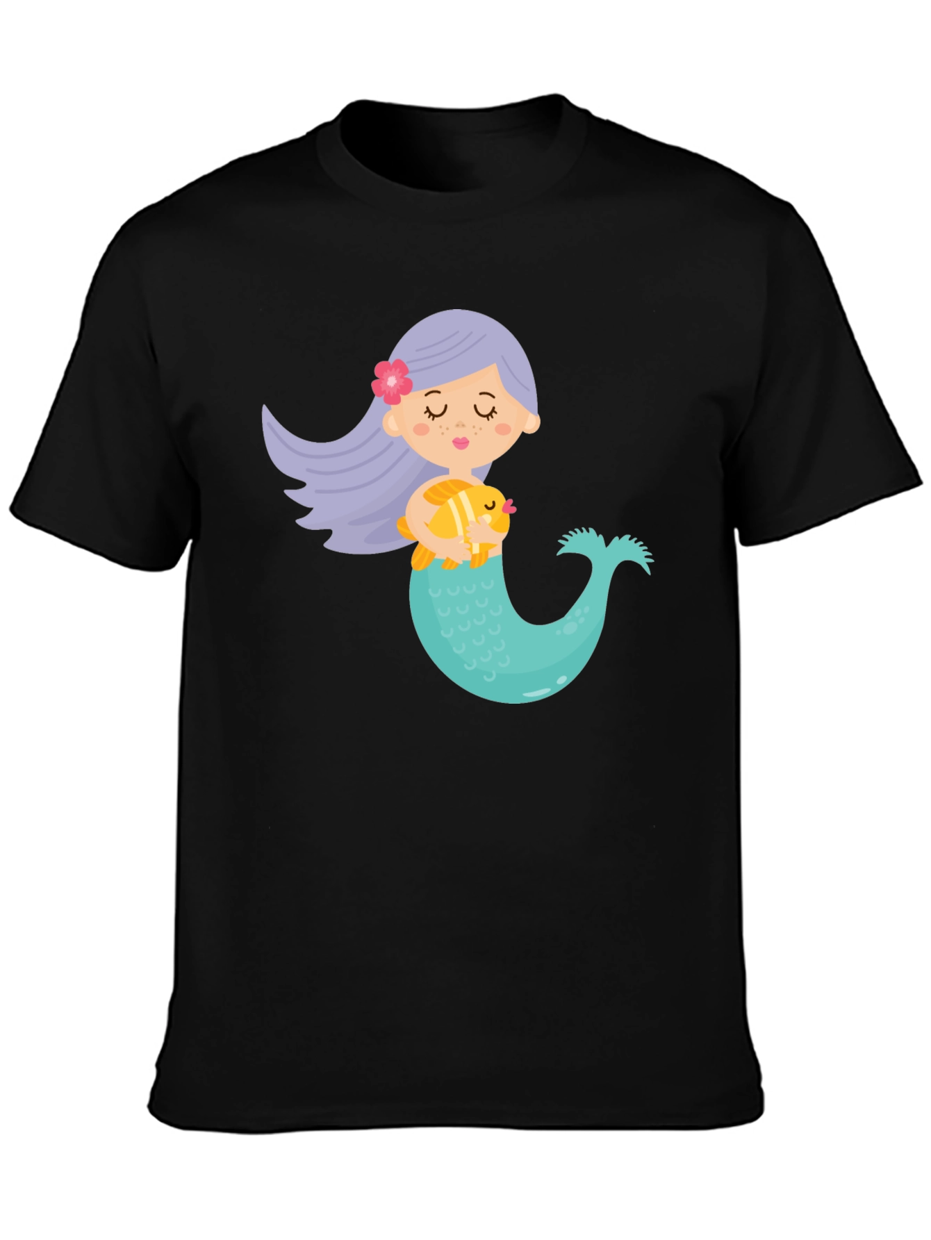 Black Cute Mermaid Graphic Tee - Black Unisex T-Shirt view 3