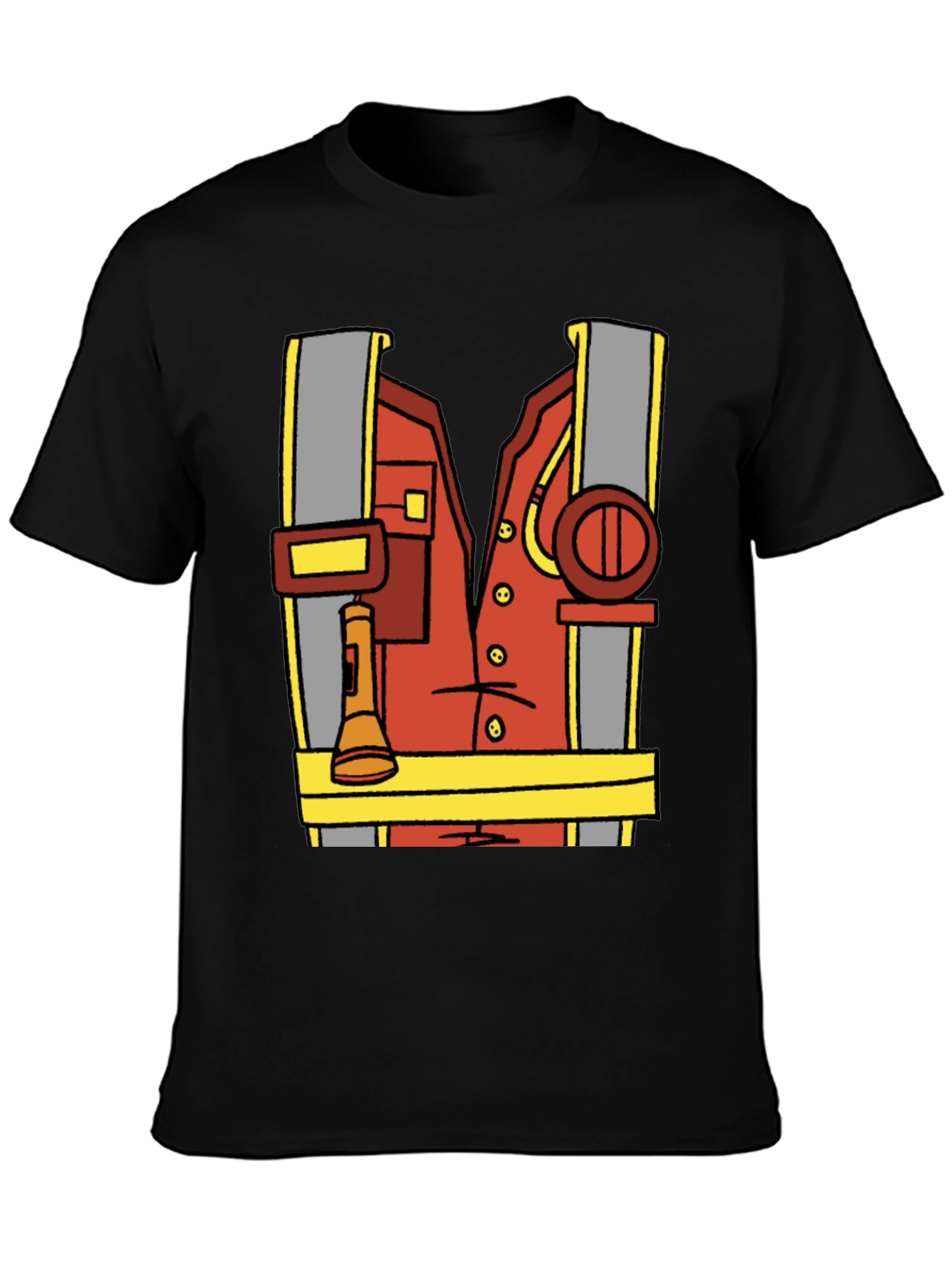 Black Cartoon Firefighter Costume Tee view 3