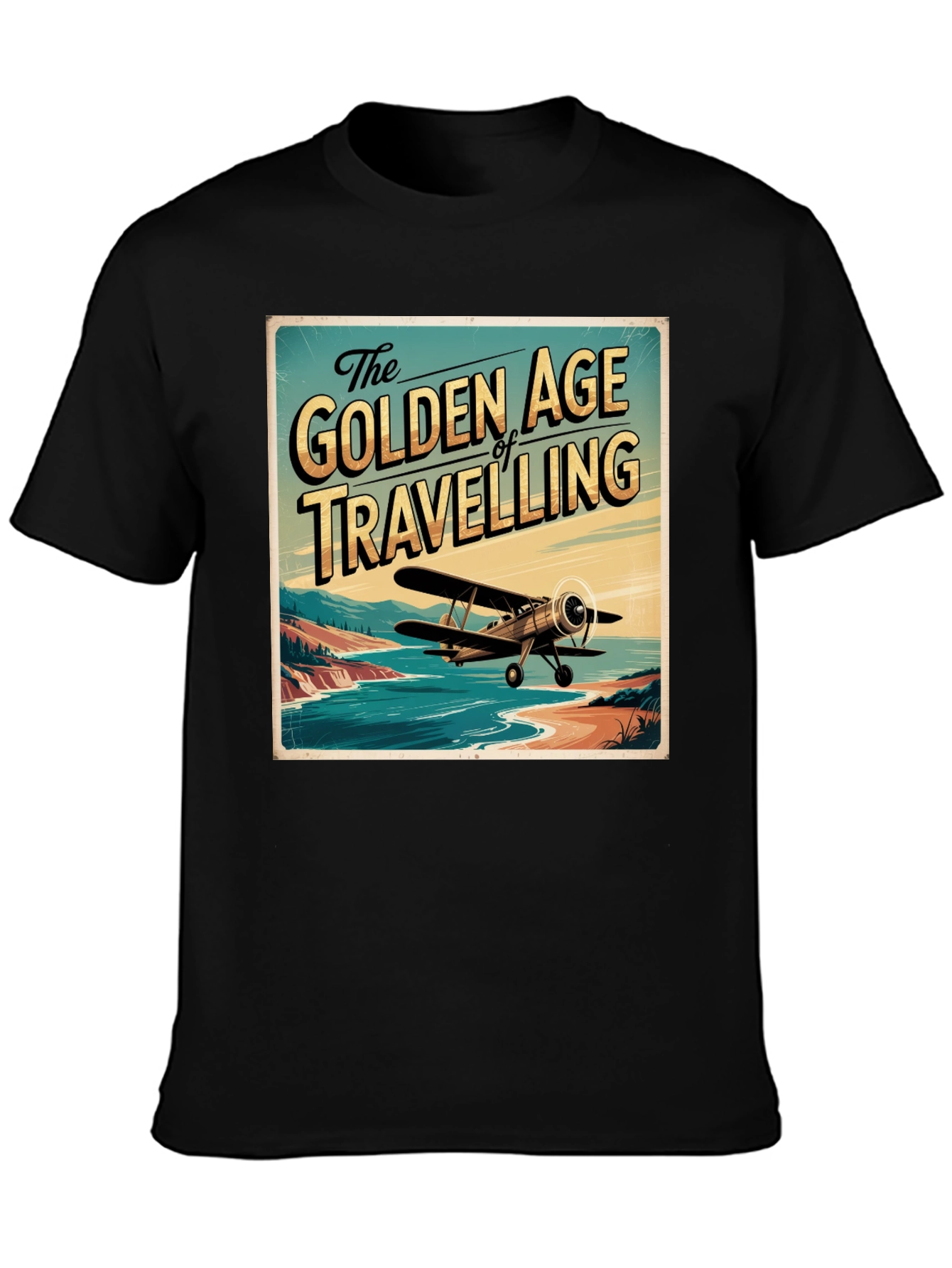 Black Golden Age of Travelling Graphic Tee view 3