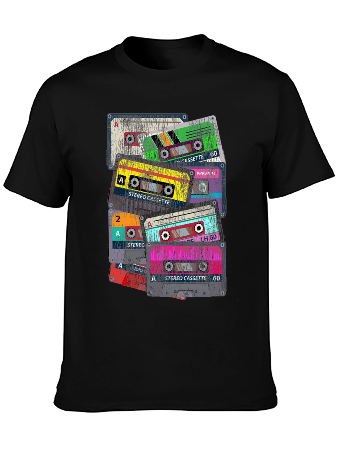 Black Retro Cassette Tape Graphic T-Shirt view 3