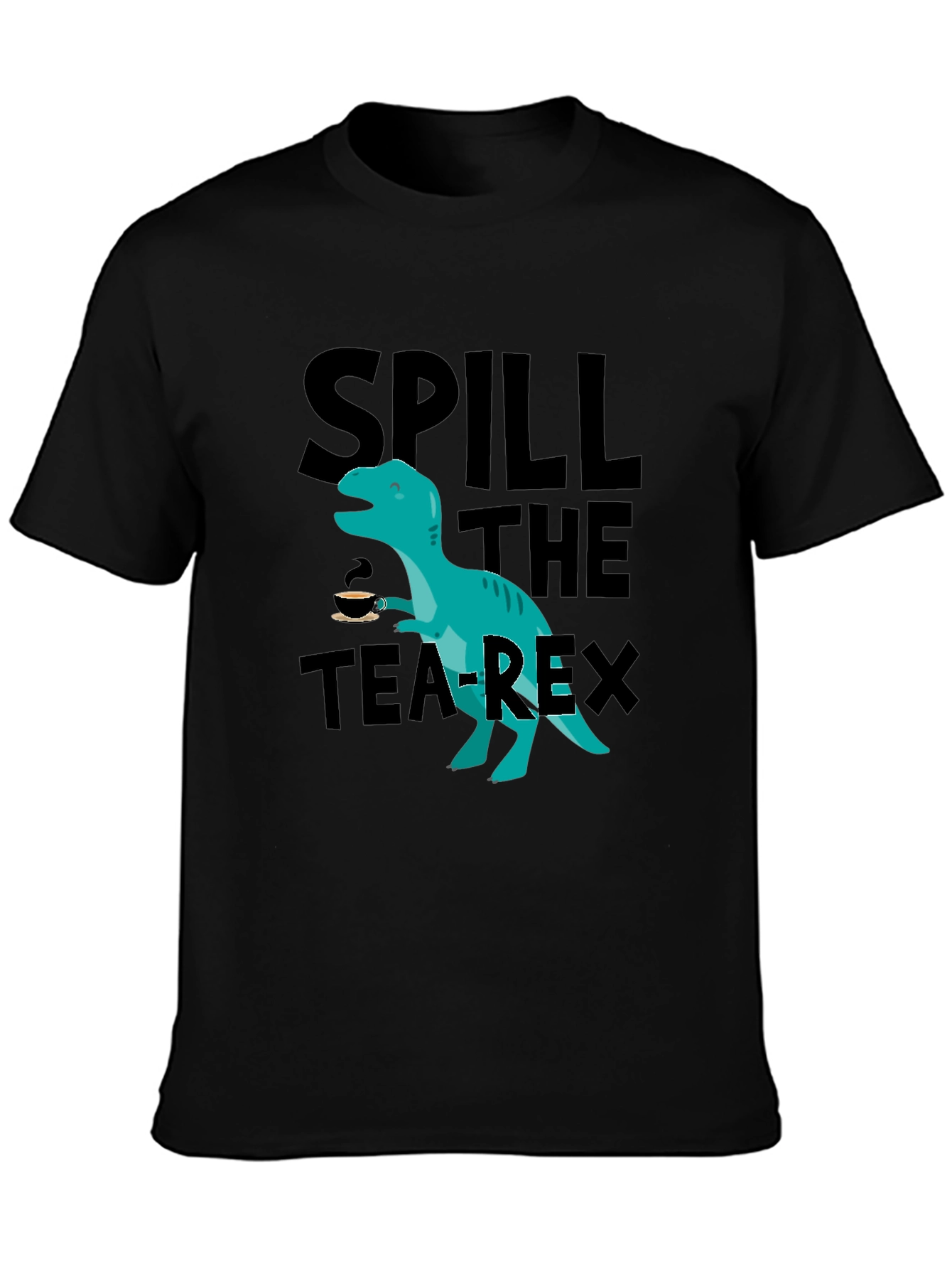 Black Spill the Tea-Rex T-Shirt - Funny Dinosaur Graphic Tee view 3
