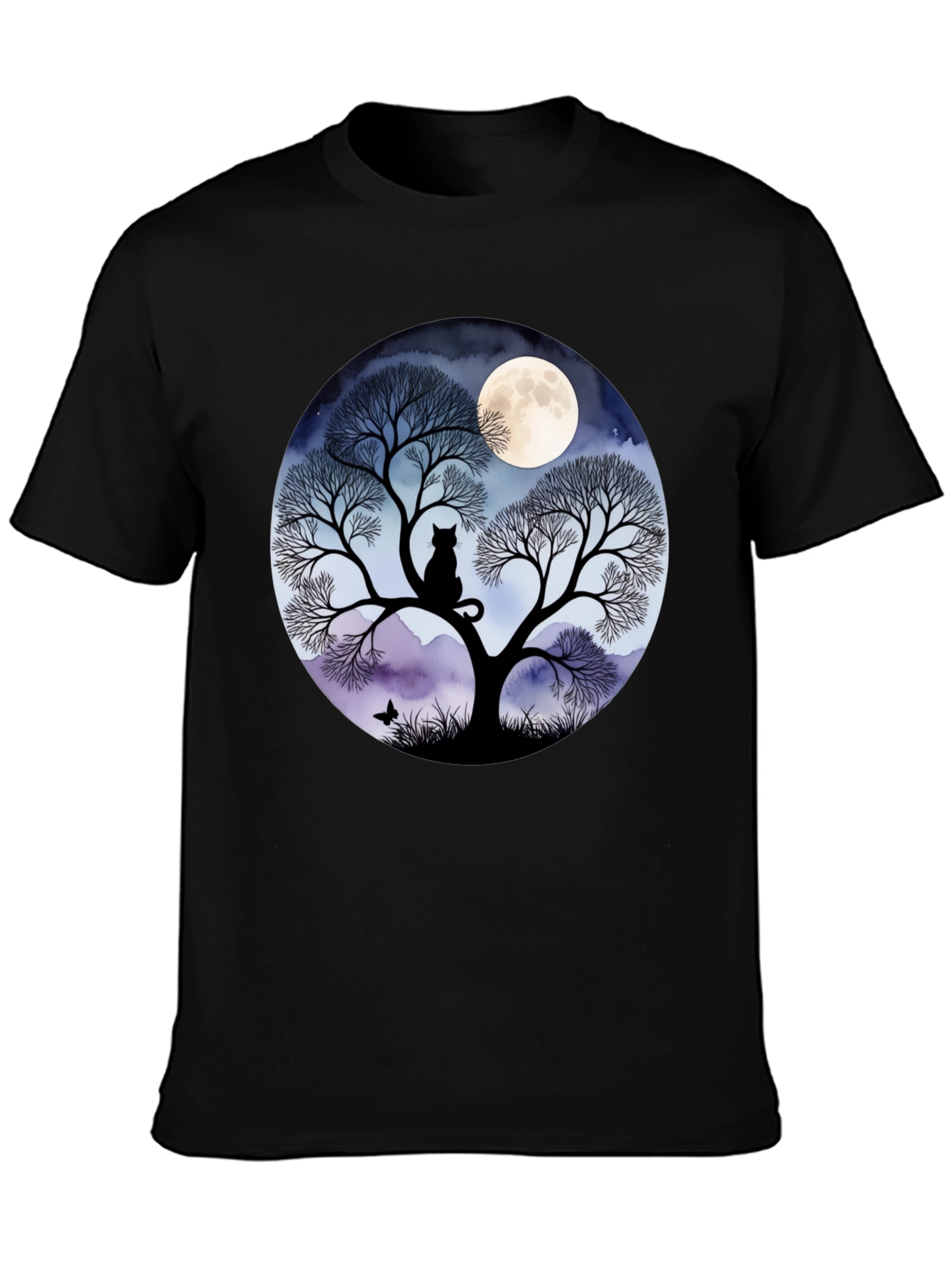 Black Moonlit Cat Tree Graphic Tee view 3