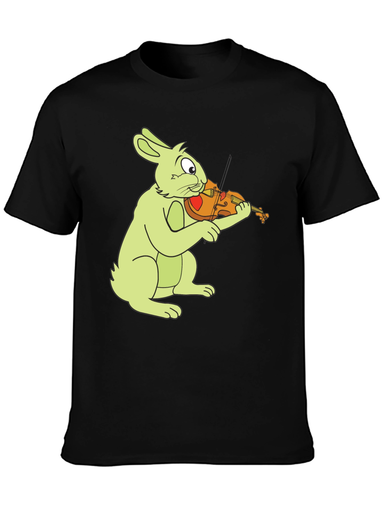 Black Rabbit Playing Violin Graphic Tee - Black Cotton Comfort view 3