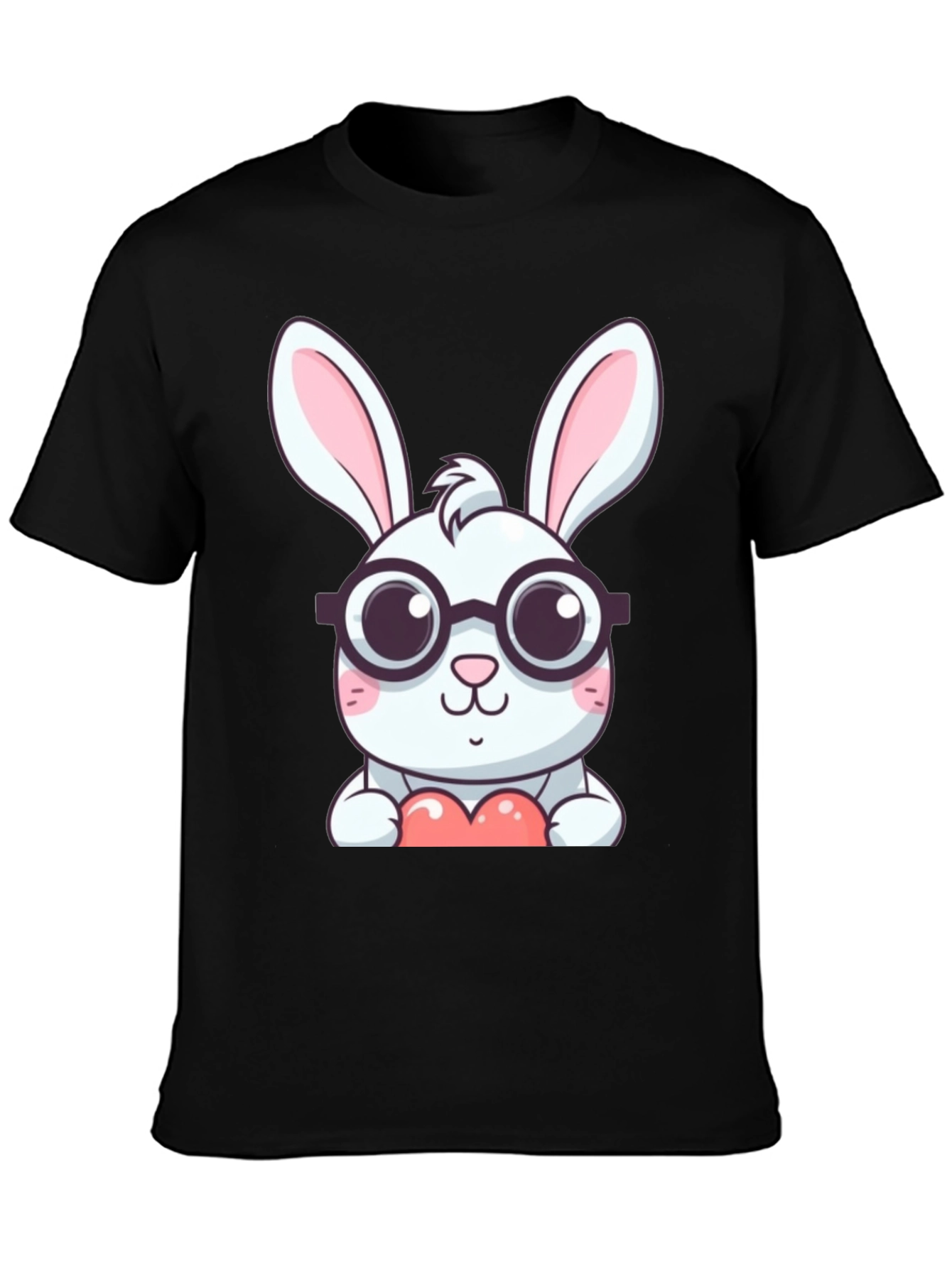 Black Cute Bunny with Glasses Black T-Shirt view 3