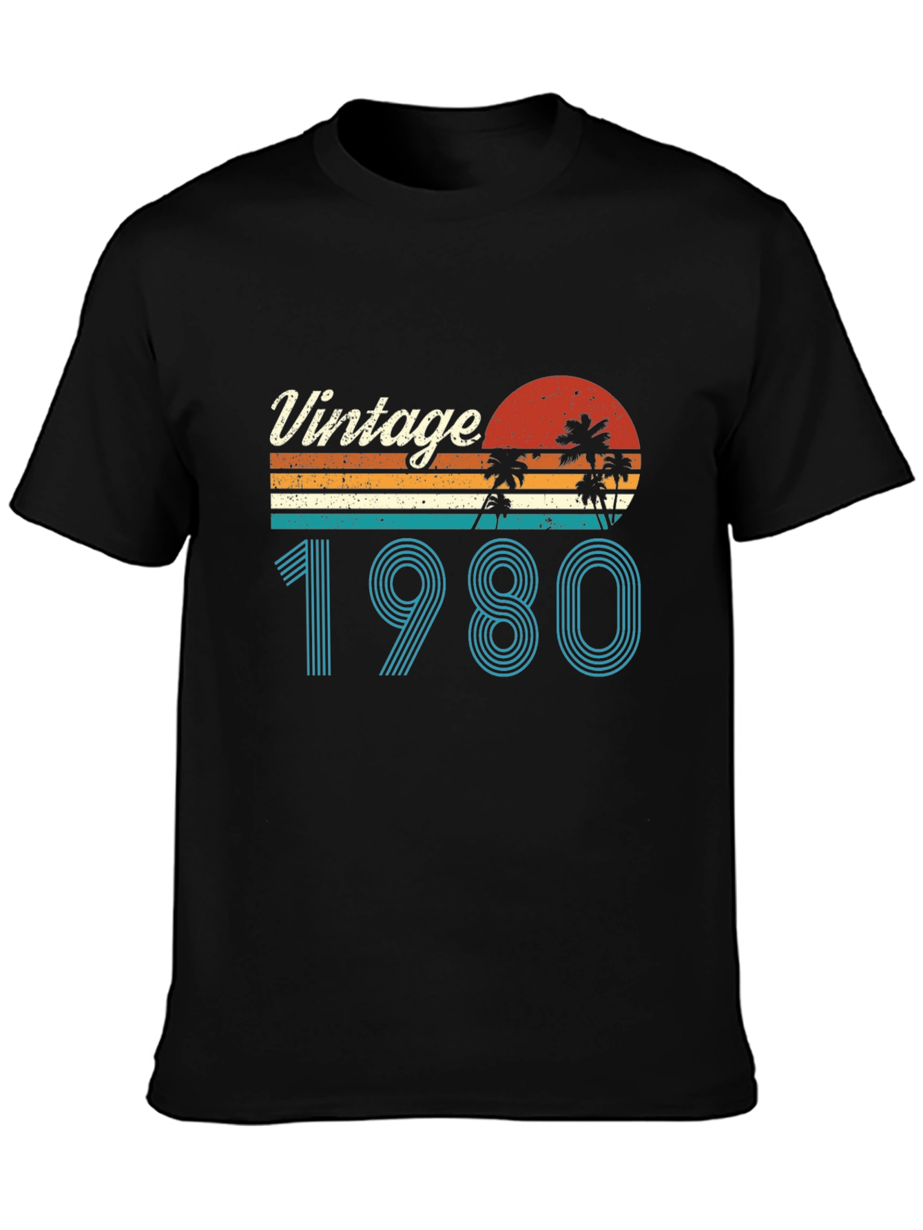 Black Vintage 1980 Graphic T-Shirt Retro Palm Tree Design view 3