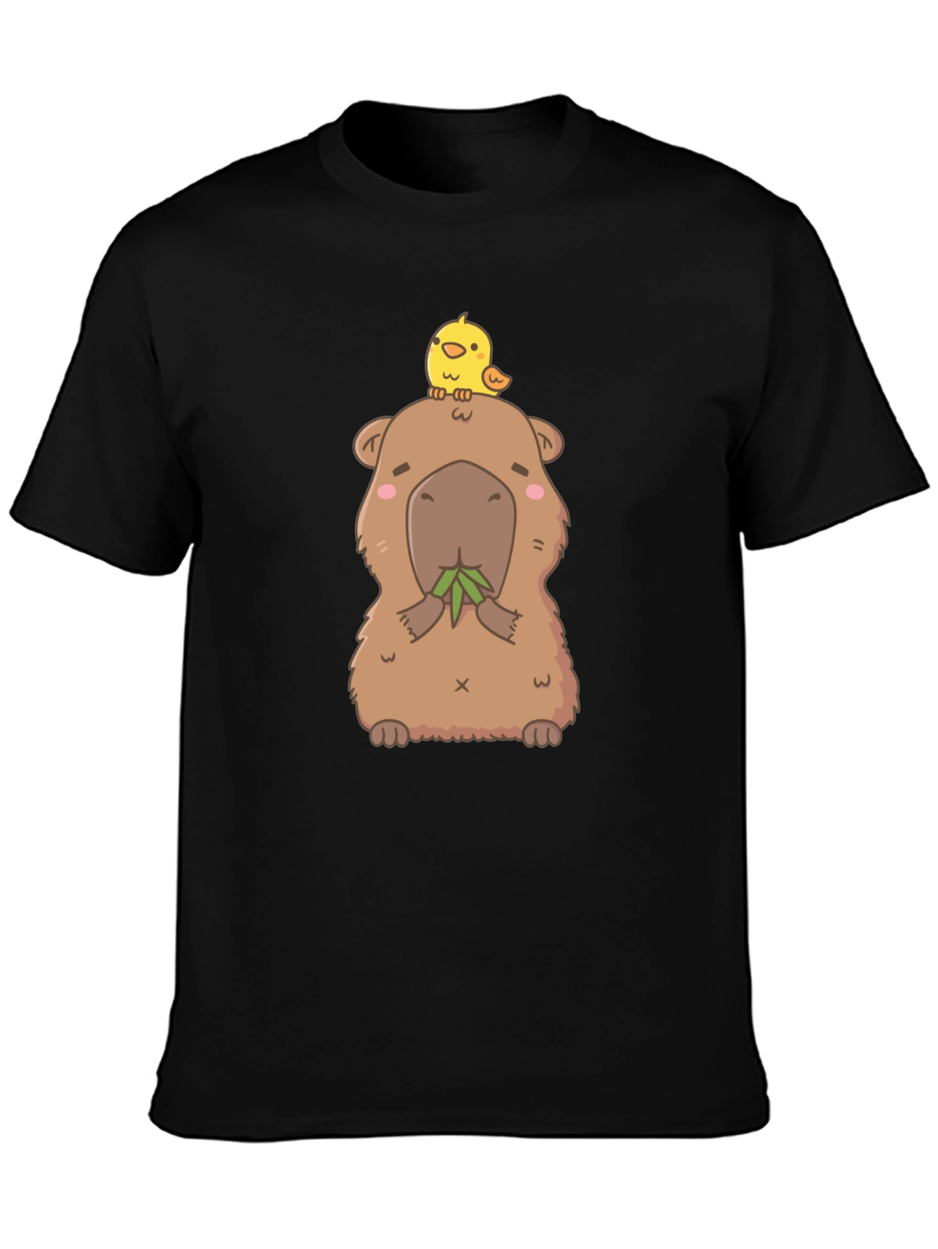 Black Cute Capybara & Chick T-Shirt - Unisex Cotton Tee view 3