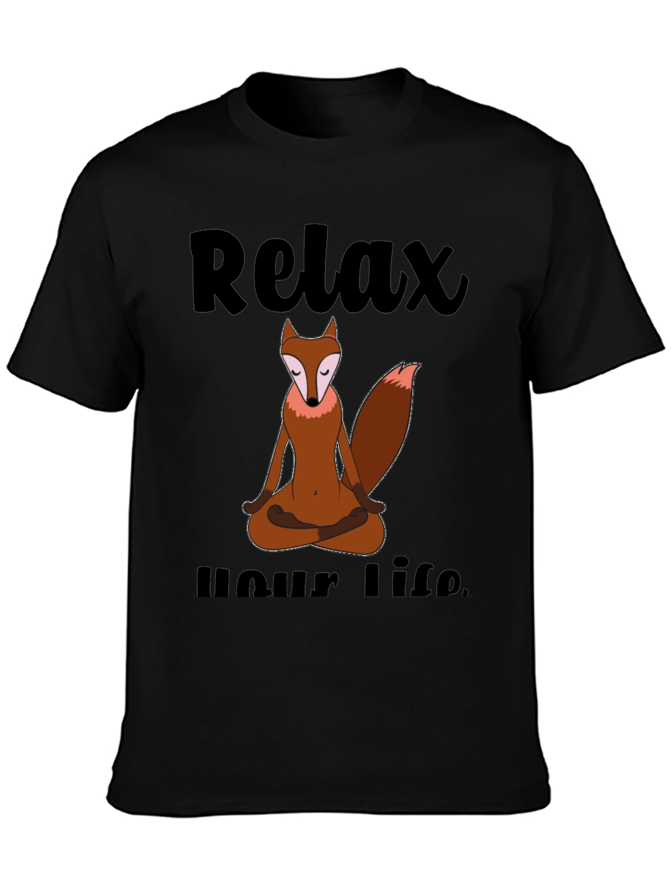 Black Relax Your Life Meditation Fox T-Shirt view 3