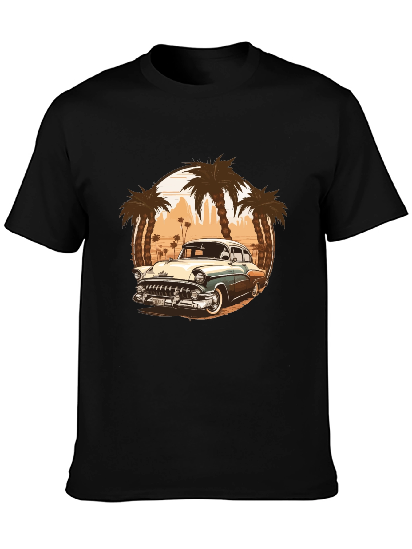 Black Vintage Car Graphic Tee - Palm Tree Design view 3