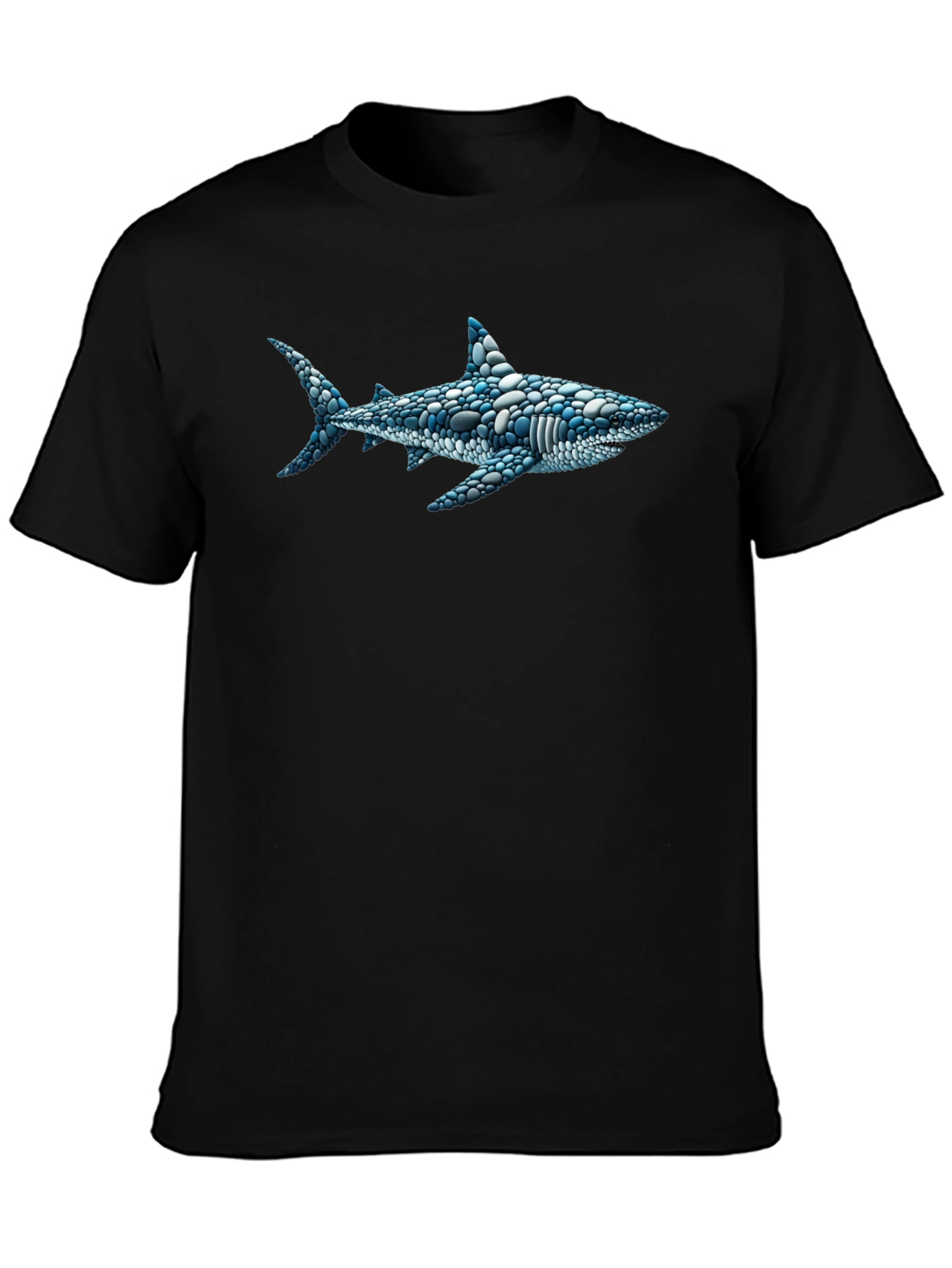 Black Shark Pebble Art Men's Black T-Shirt view 3