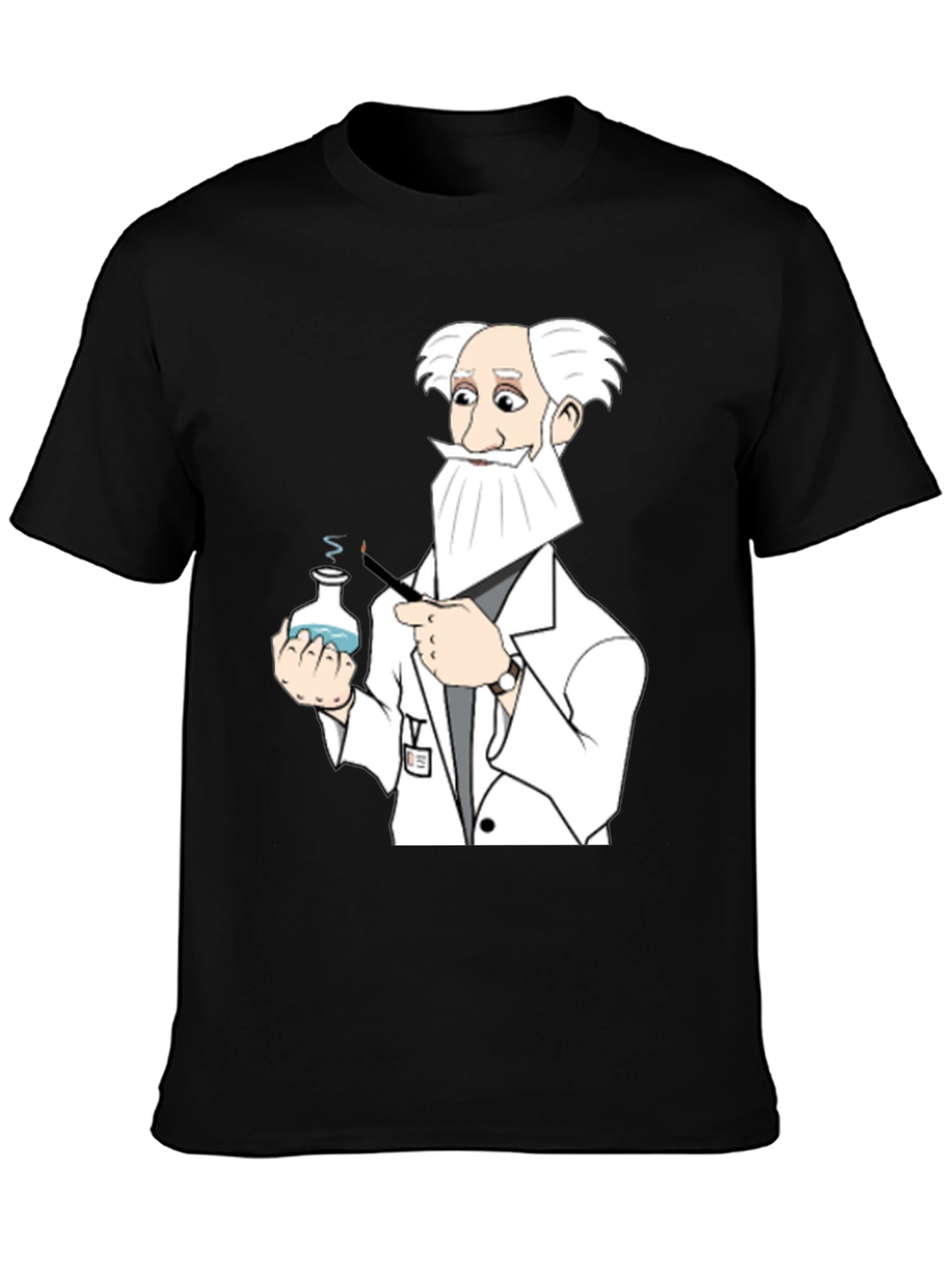 Black Mad Scientist Cartoon T-Shirt - Black Cotton Tee view 3