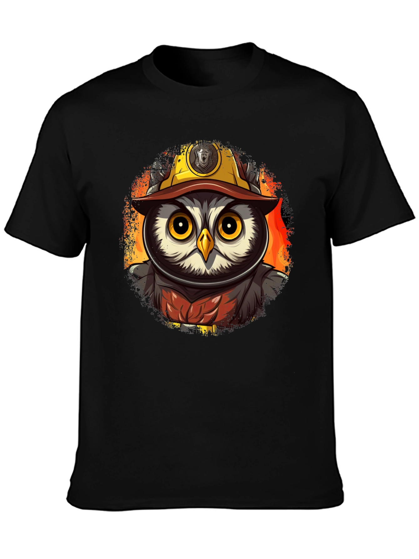 Black Owl Firefighter T-Shirt - Cartoon Design view 3