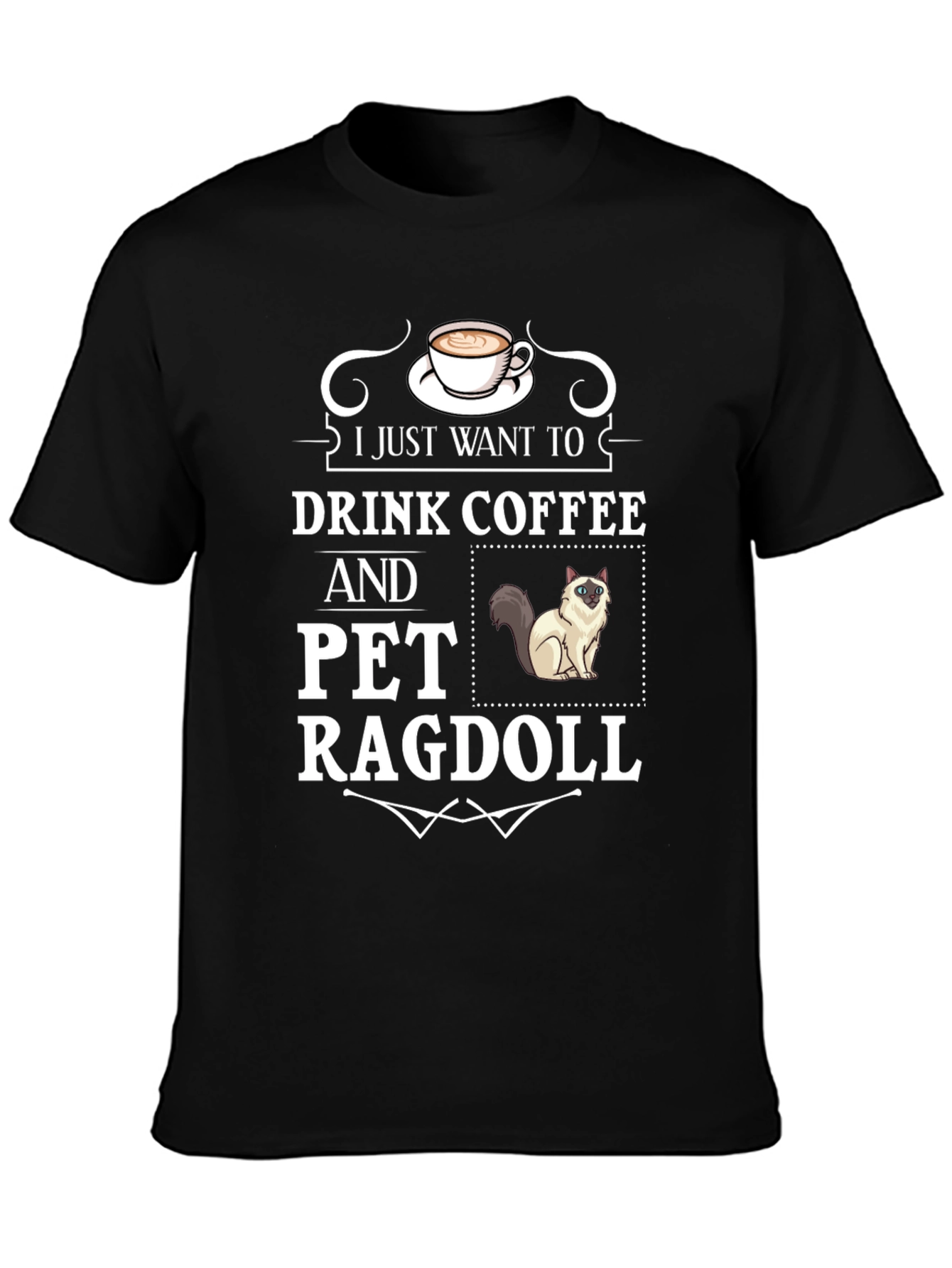 Black Drink Coffee & Pet Ragdoll T-Shirt - Cute Cat Lover Tee view 3