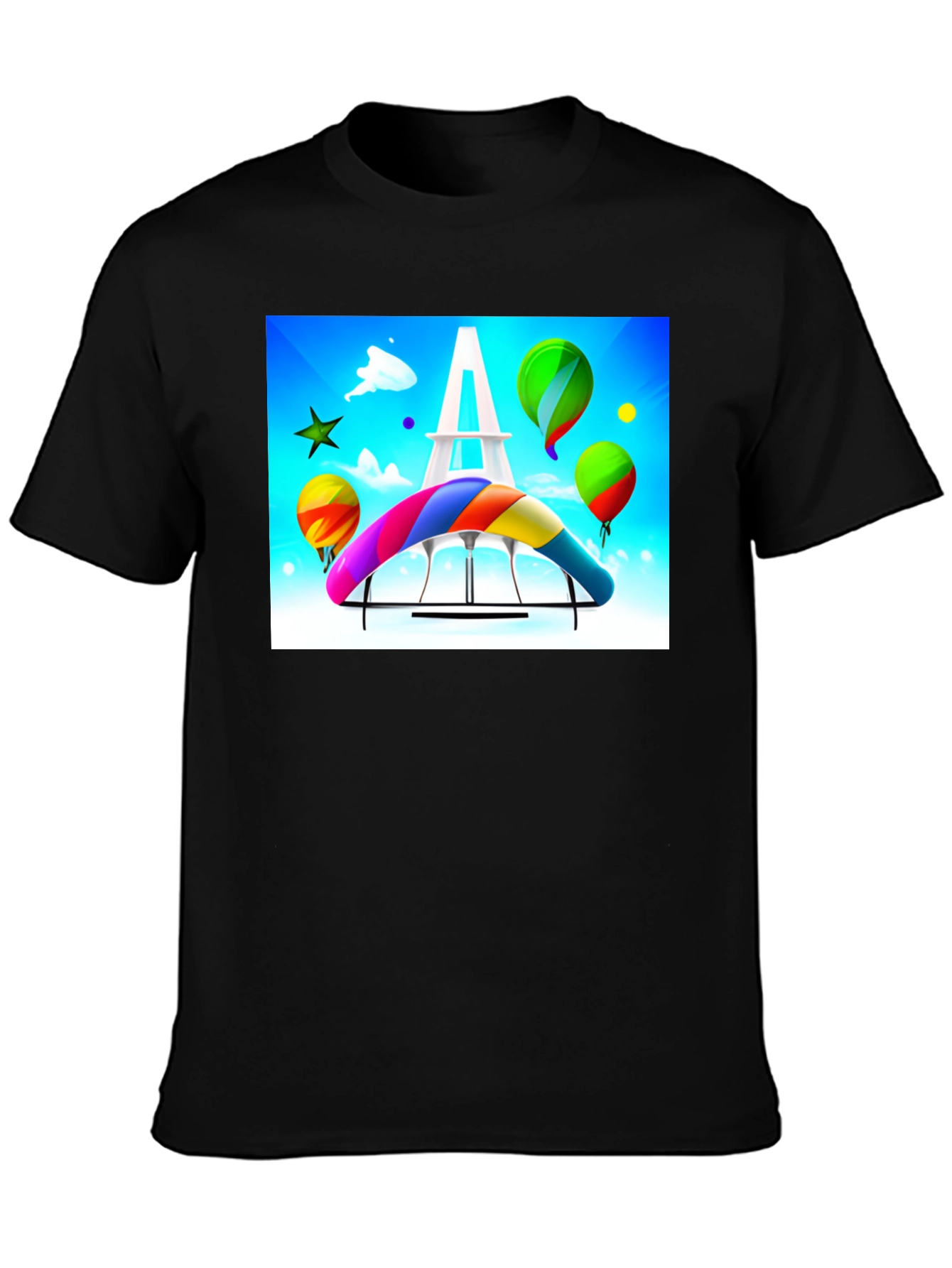 Black Paris Rainbow Hang Gliding T-Shirt view 3
