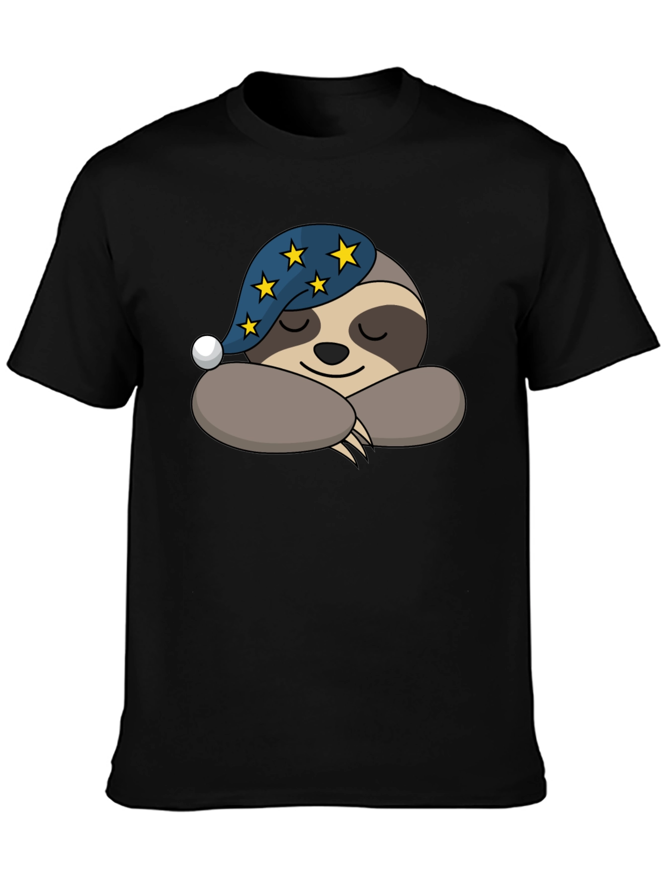 Black Sleeping Sloth T-Shirt - Starry Nightcap Cute Animal Tee view 3