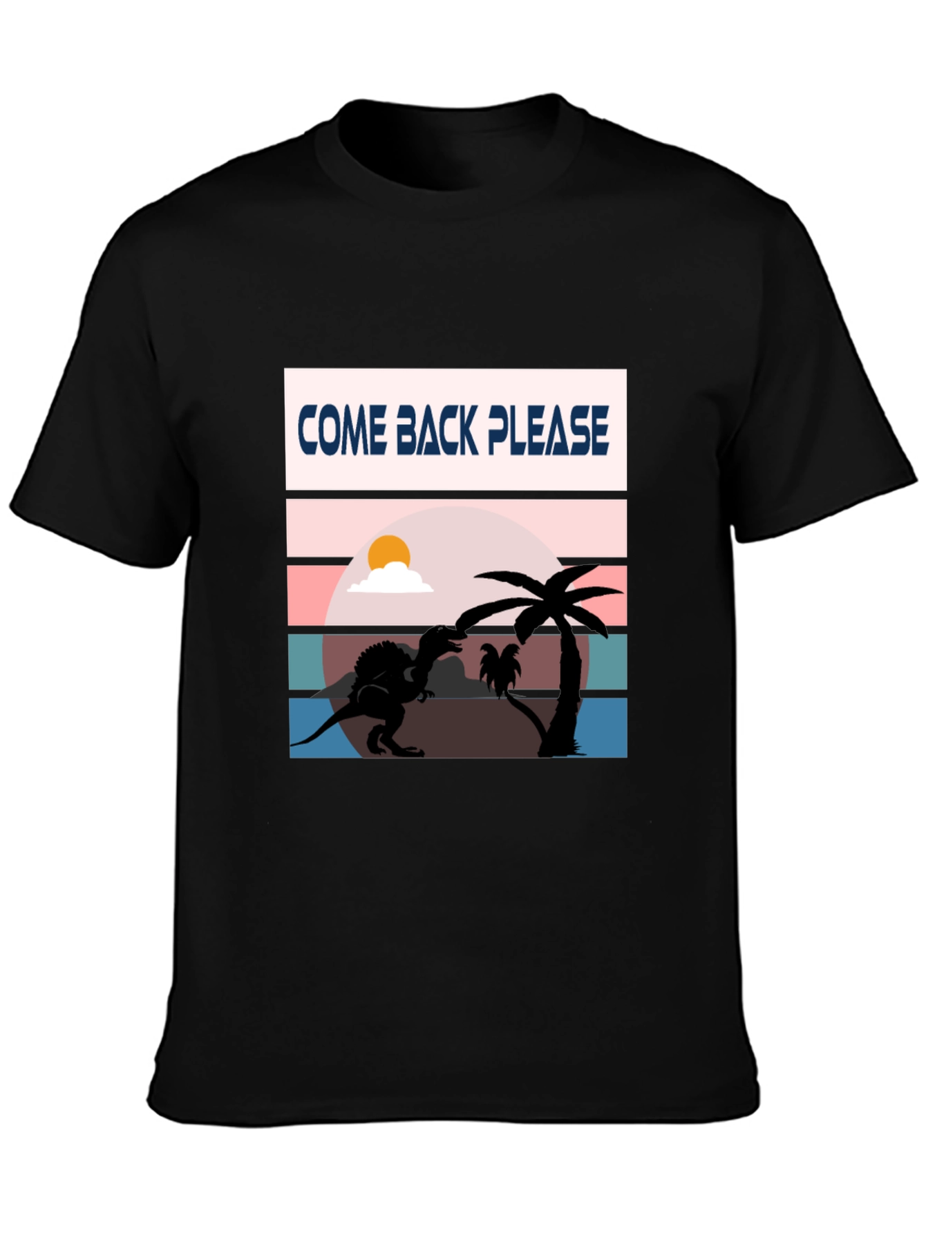 Black Come Back Please Dinosaur Graphic T-Shirt view 3