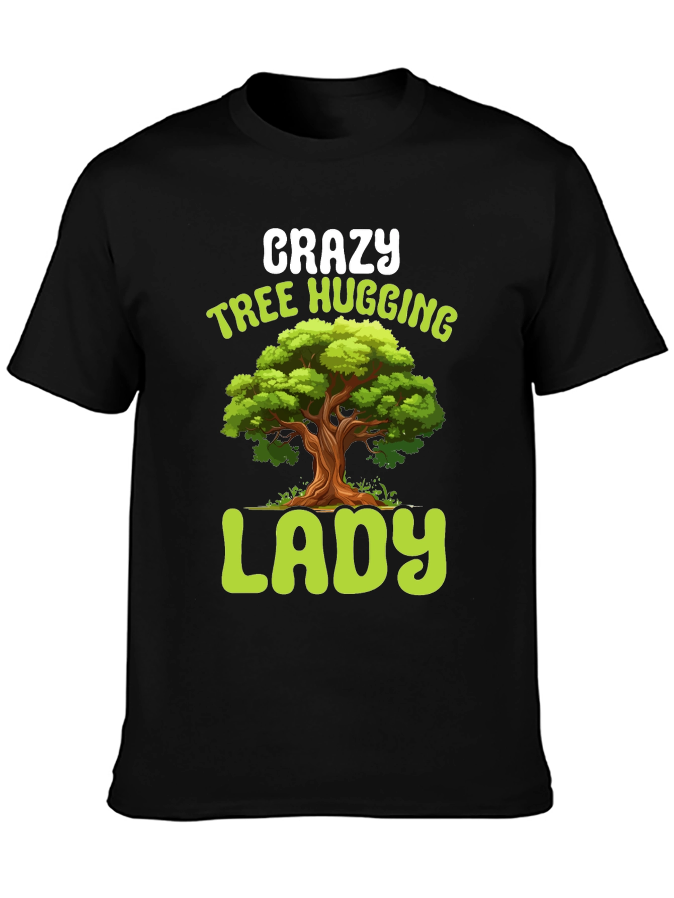 Black Crazy Tree Hugging Lady T-Shirt view 3