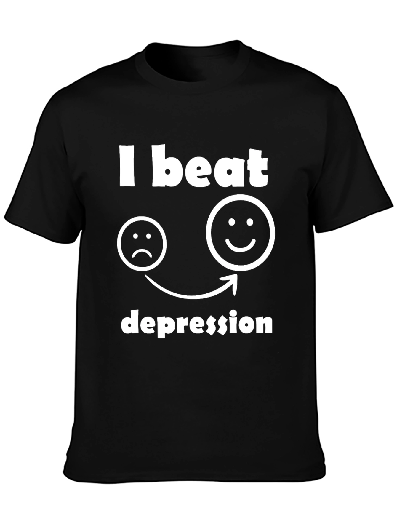Black I Beat Depression Graphic T-Shirt view 3