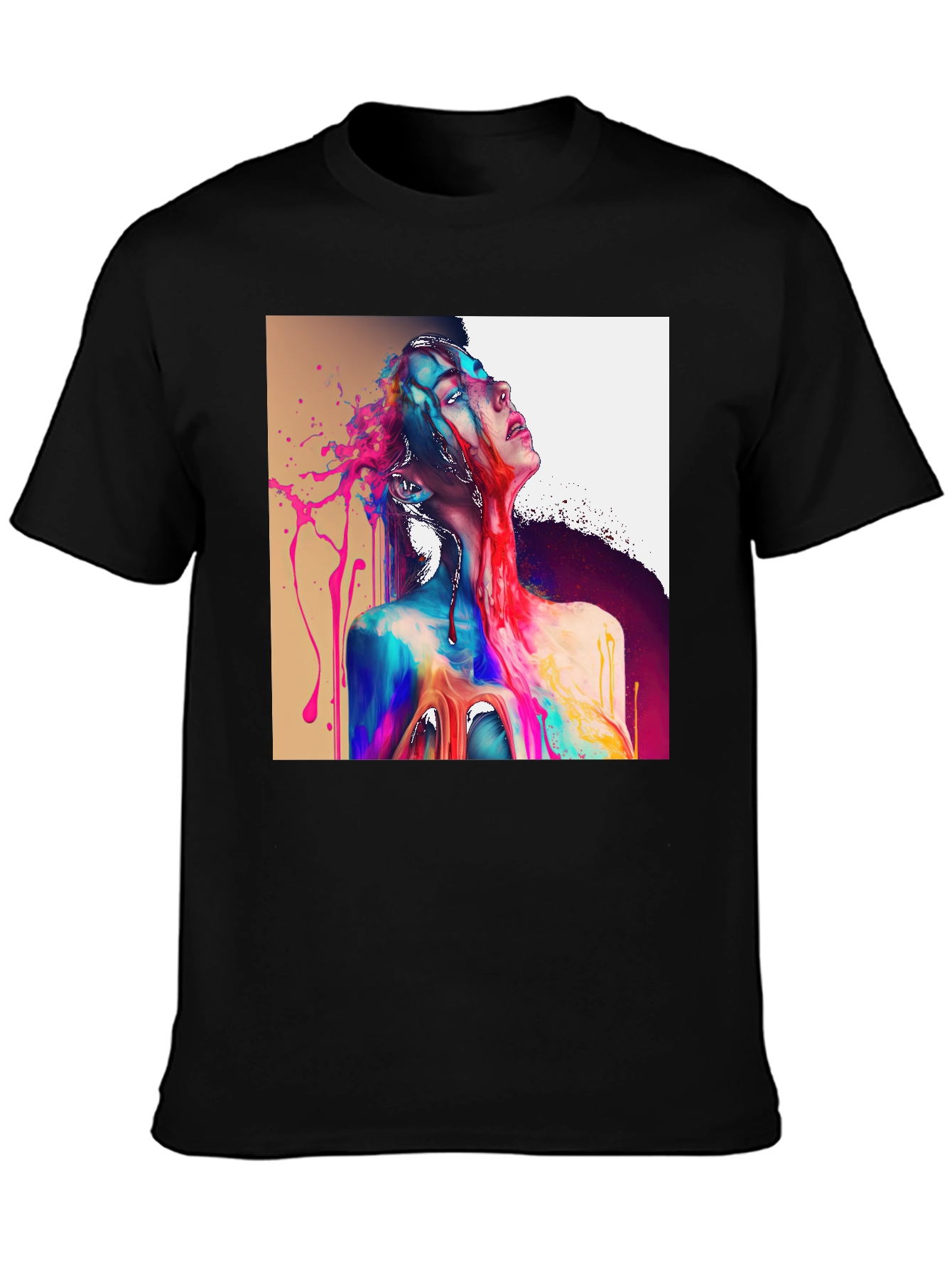 Black Abstract Art Tee: Colorful Expression view 3