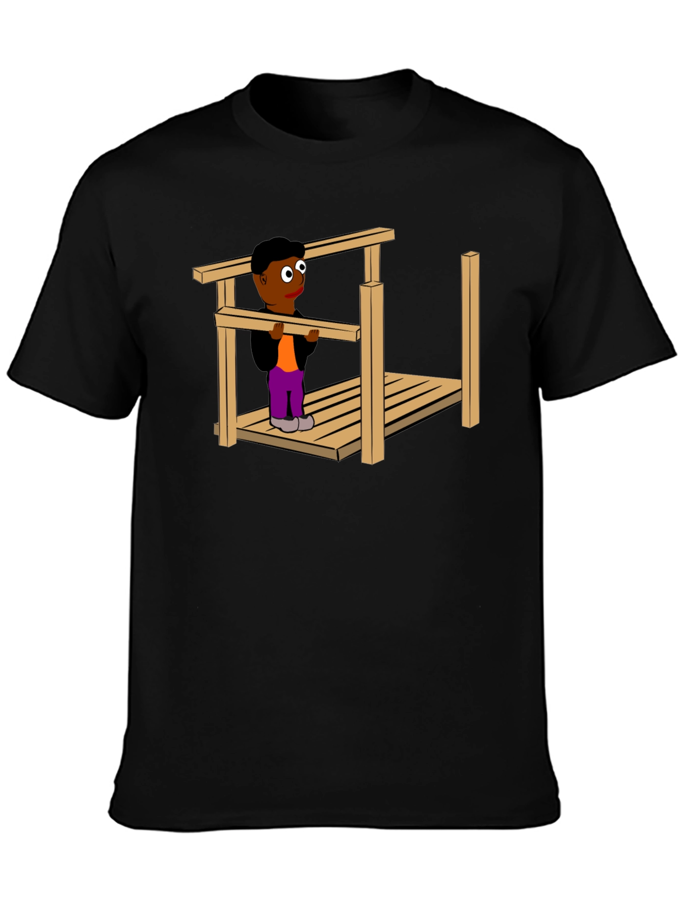 Black Optical Illusion Construction Man Black T-Shirt view 3