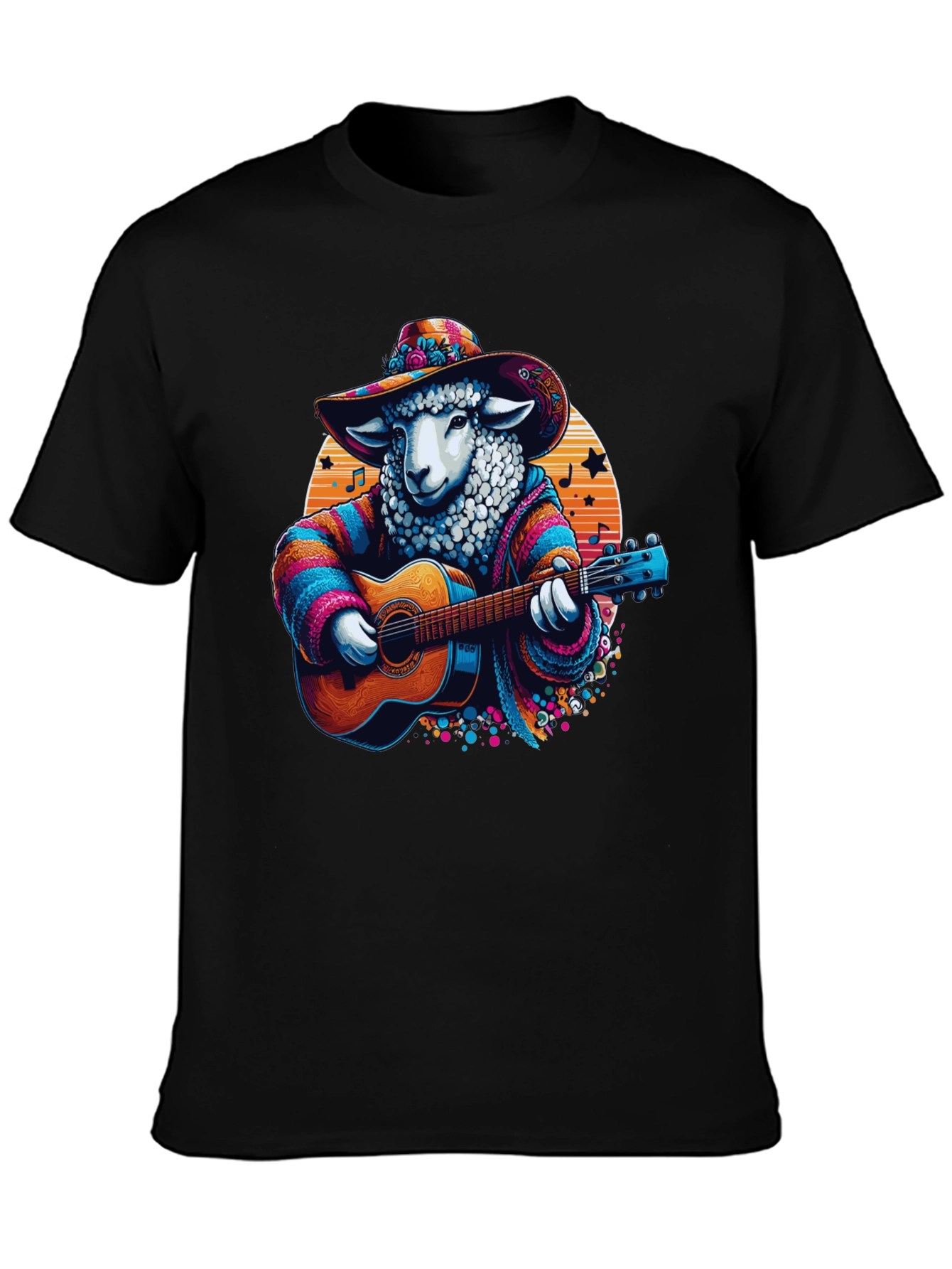 Black Musical Sheep T-Shirt: Colorful Graphic Tee view 3