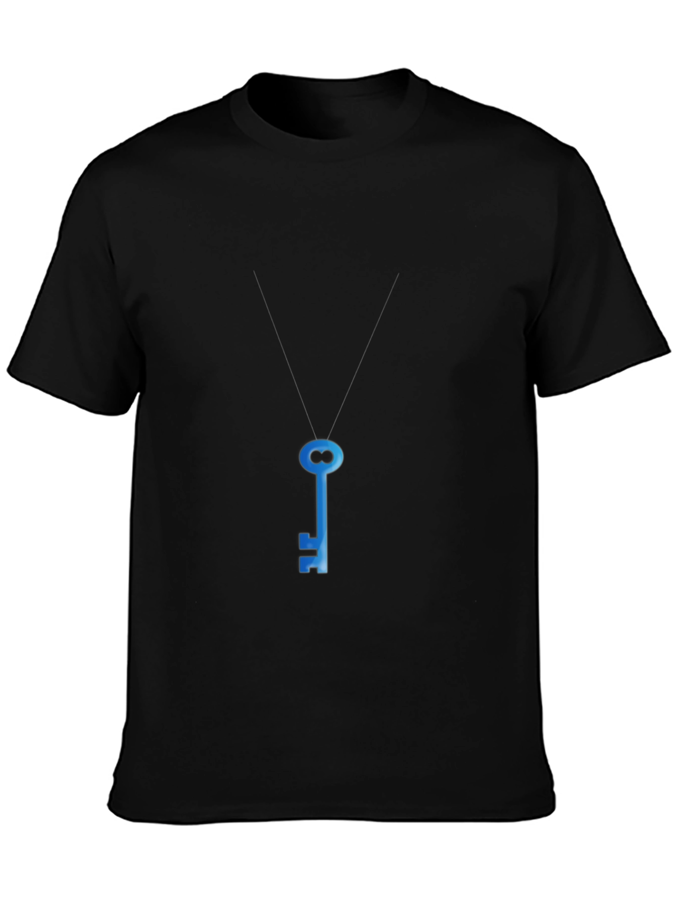 Black Men's Black T-Shirt with Blue Key Graphic view 3