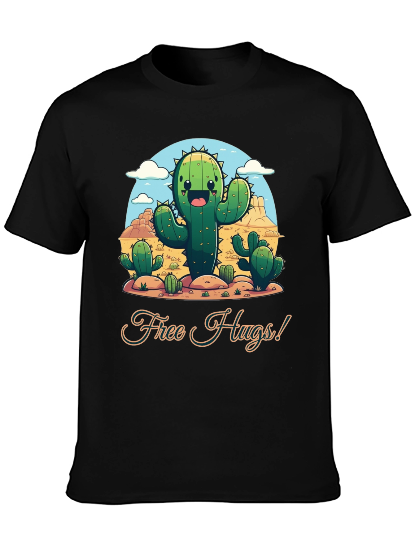 Black Free Hugs Cactus T-Shirt - Desert Fun! view 3