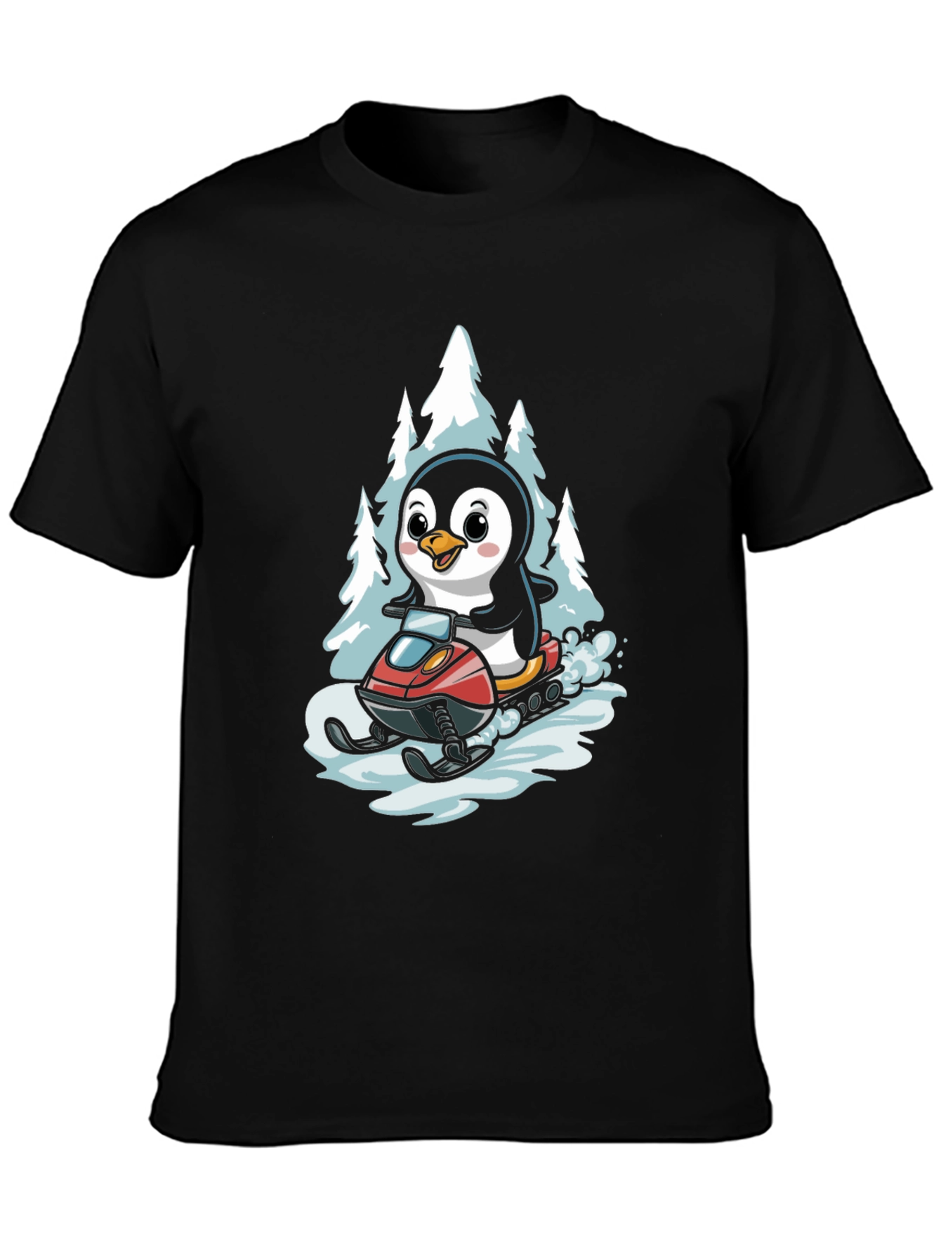 Black Penguin Snowmobile T-Shirt - Black Graphic Tee view 3