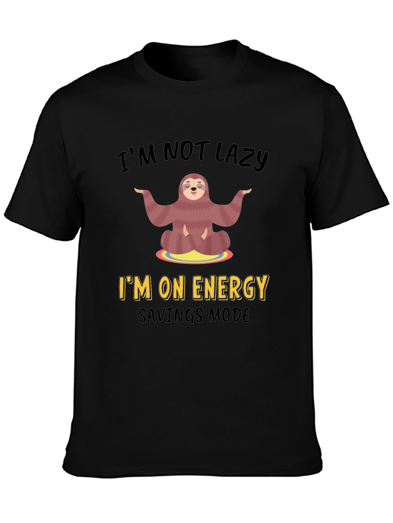 Black Lazy Sloth Energy Saving Mode Graphic T-Shirt view 3