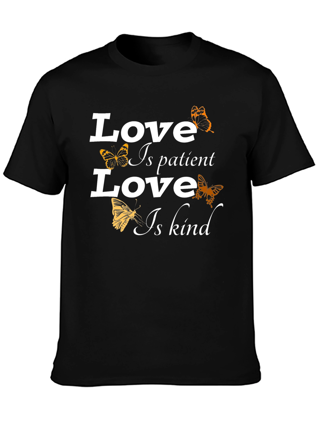 Black Love Is Patient T-Shirt - Butterfly Design view 3