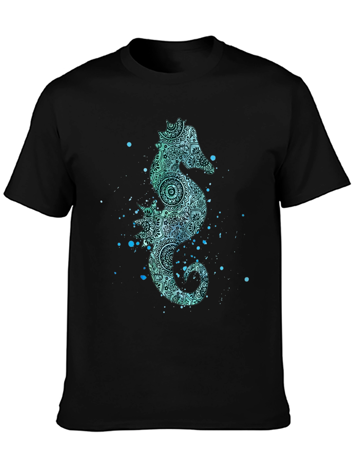 Black Seahorse Graphic Tee - Men's Black Cotton T-Shirt view 3