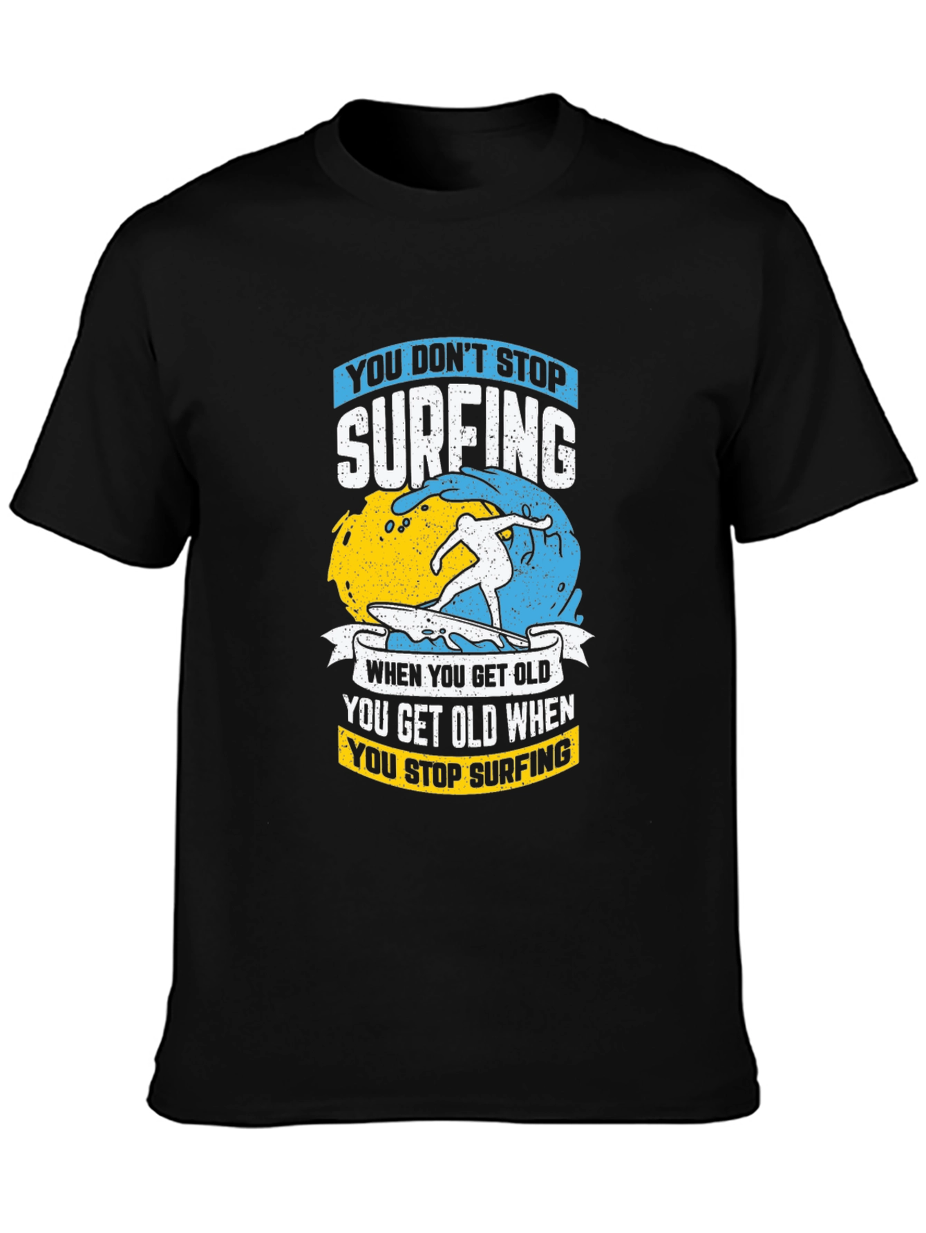 Black Surfing Graphic T-Shirt - Never Stop Surfing! view 3