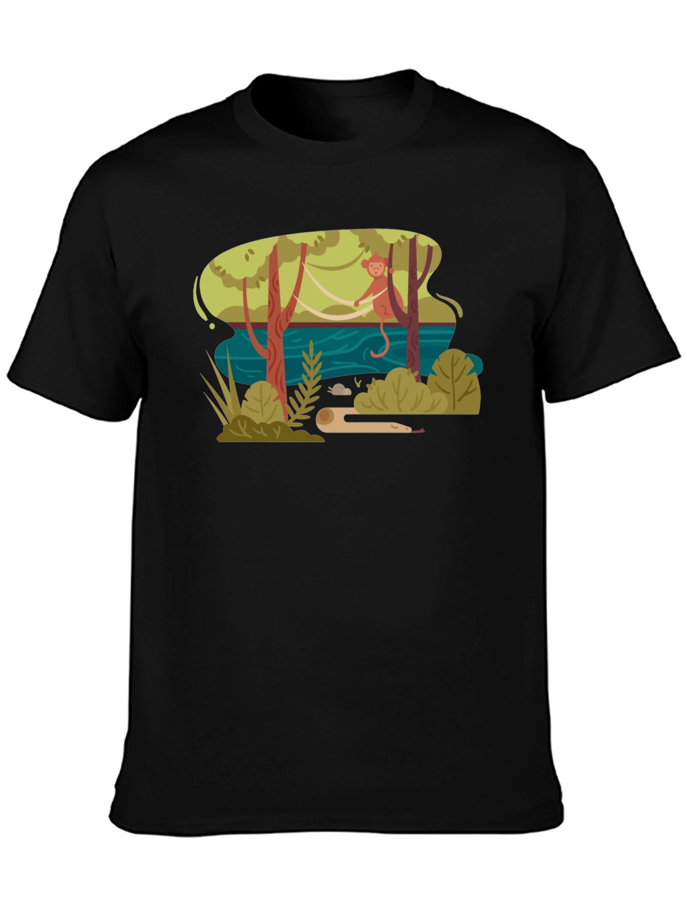 Black Jungle Monkey Graphic Tee - Unisex Black T-Shirt view 3
