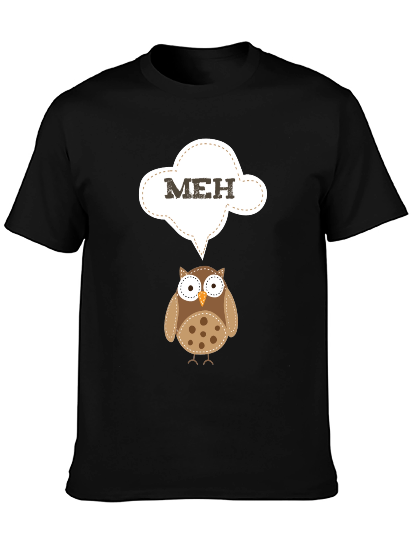 Black Meh Owl T-Shirt - Funny Cartoon Graphic Tee view 3