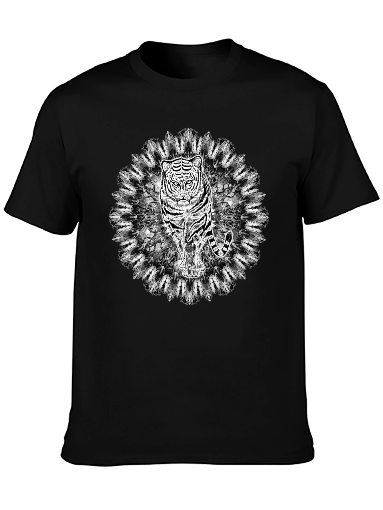 Black Tiger Mandala Graphic Black T-Shirt view 3