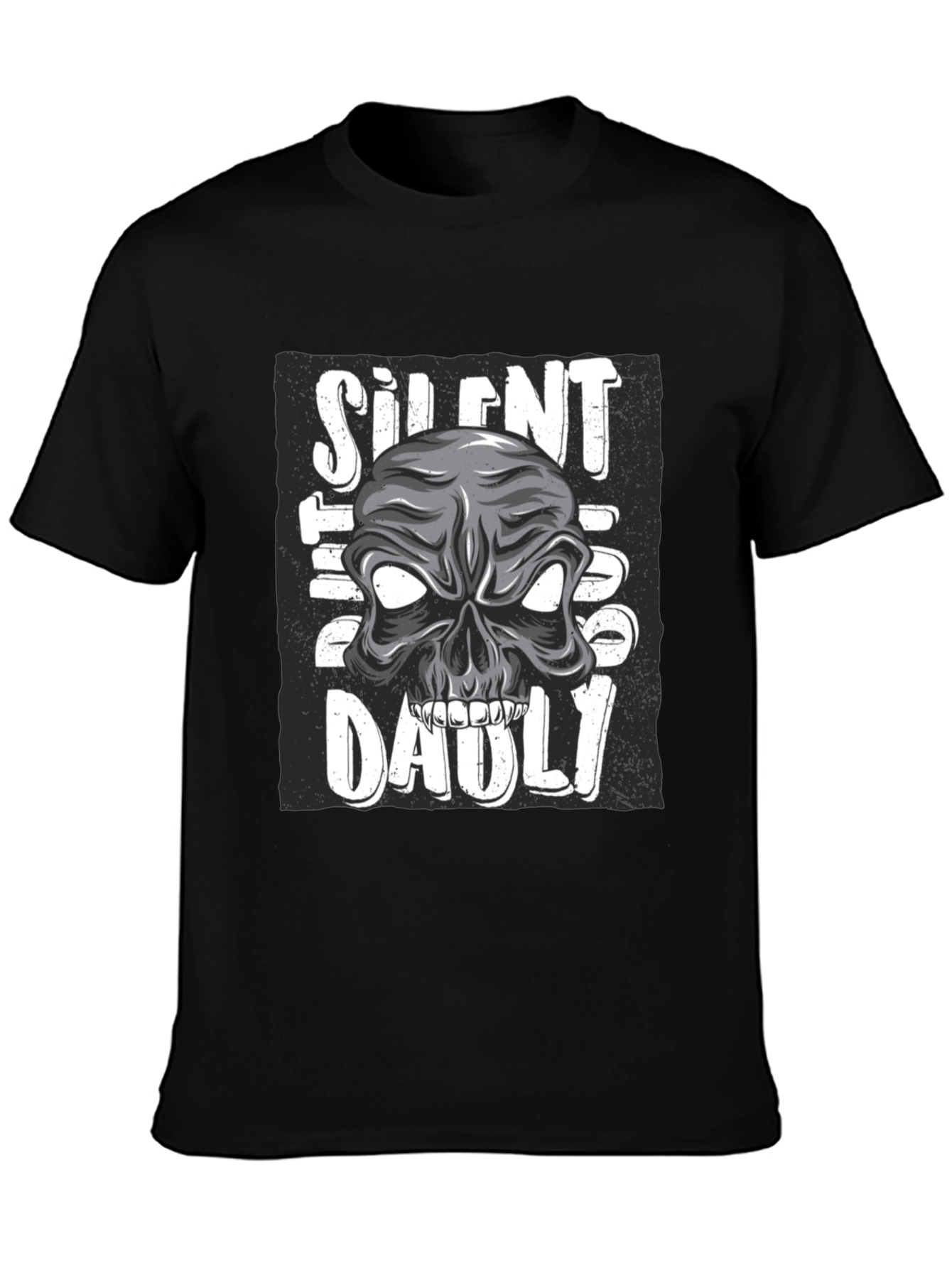 Black Silent But Deadly Skull Graphic T-Shirt view 3