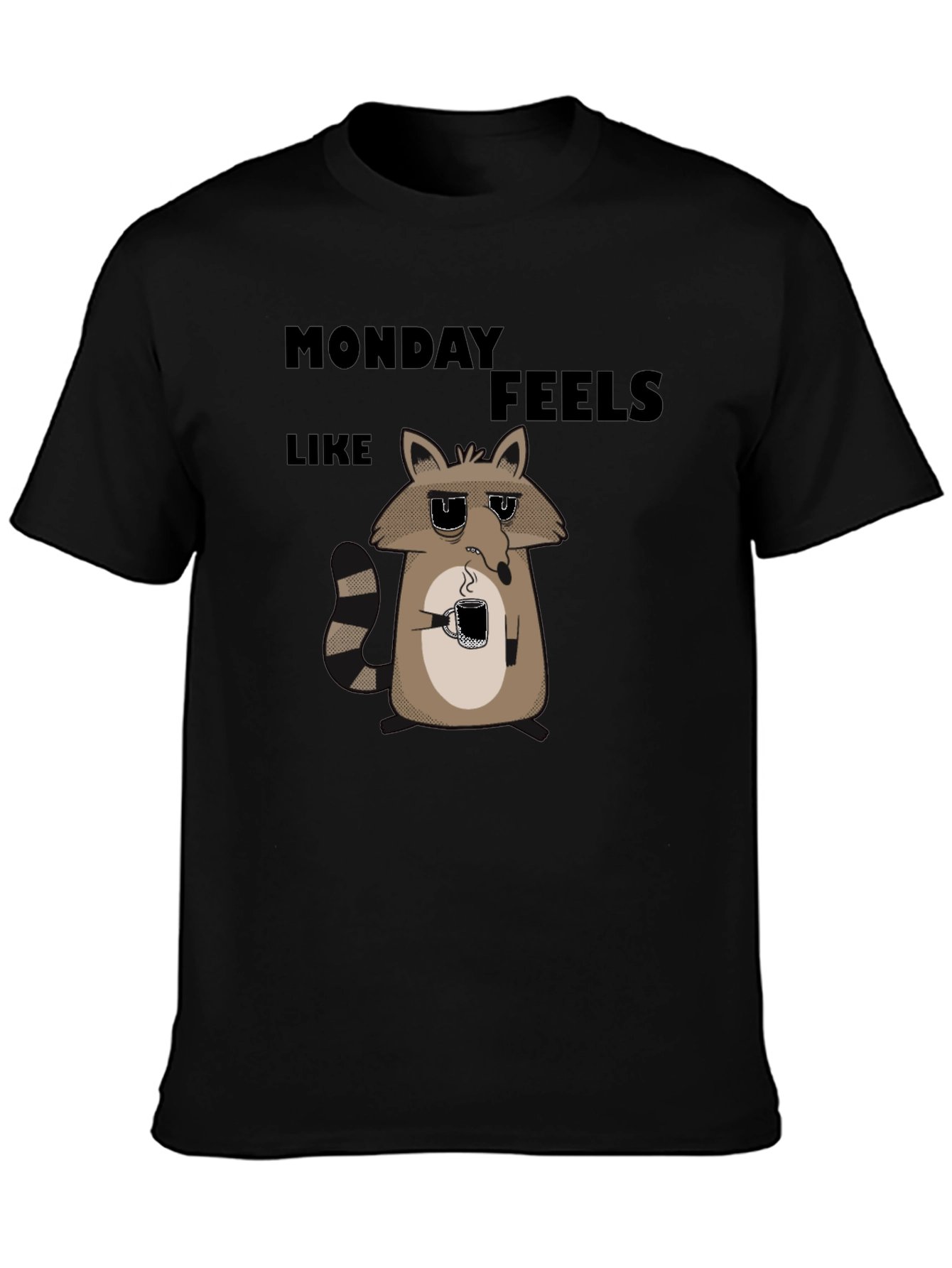Black Monday Feels Raccoon Graphic T-Shirt view 3