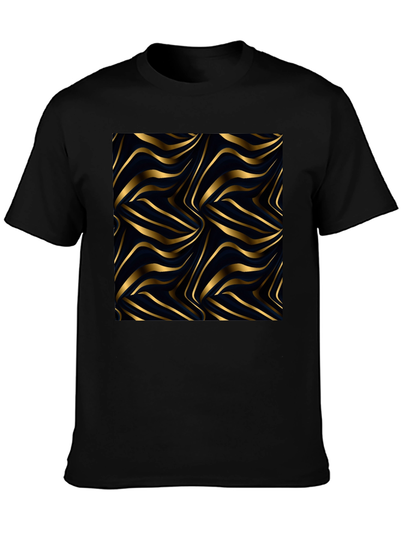 Black Gold Wave Pattern Black Tee view 3