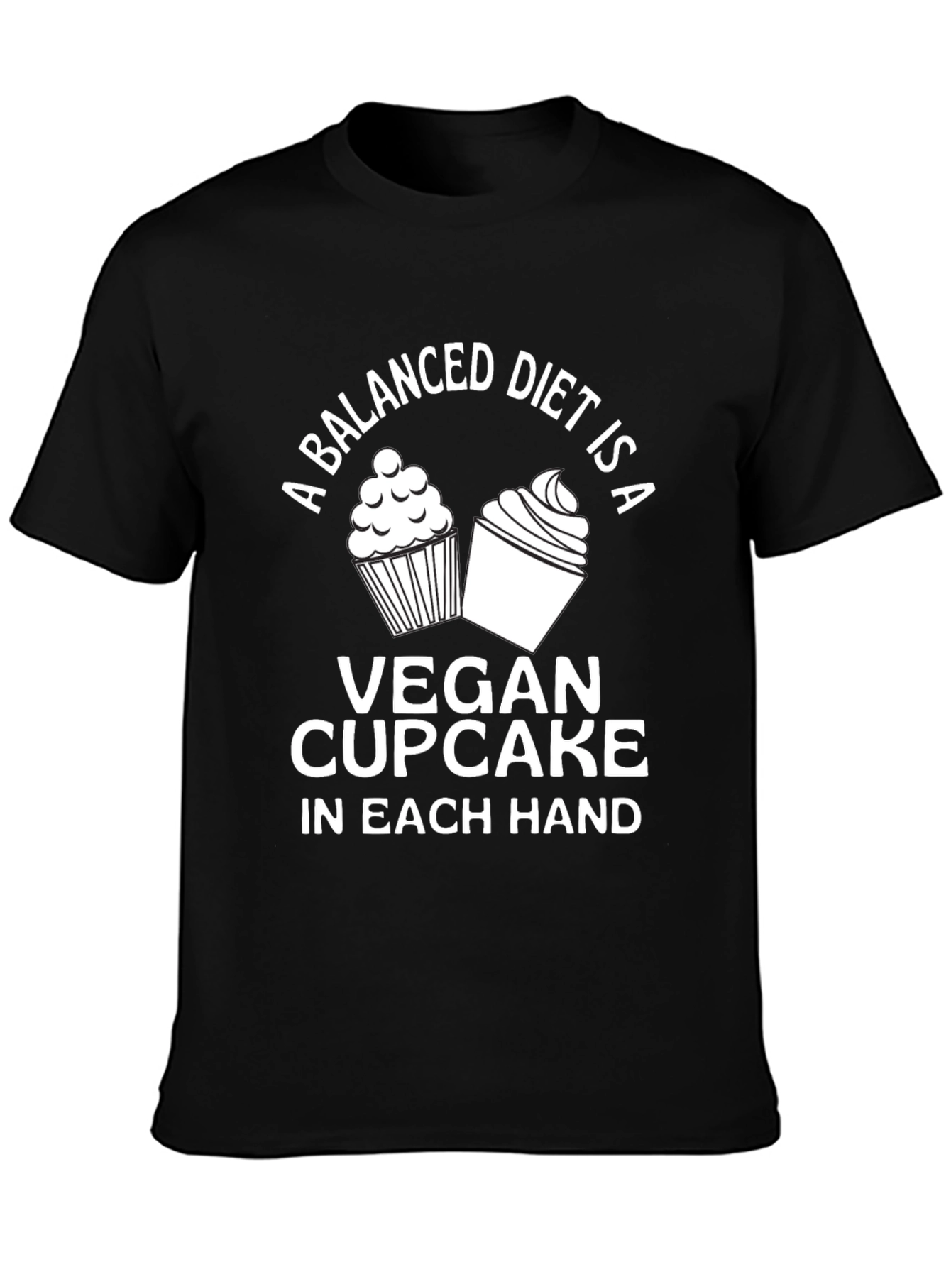 Black Vegan Cupcake T-Shirt - Balanced Diet Design view 3