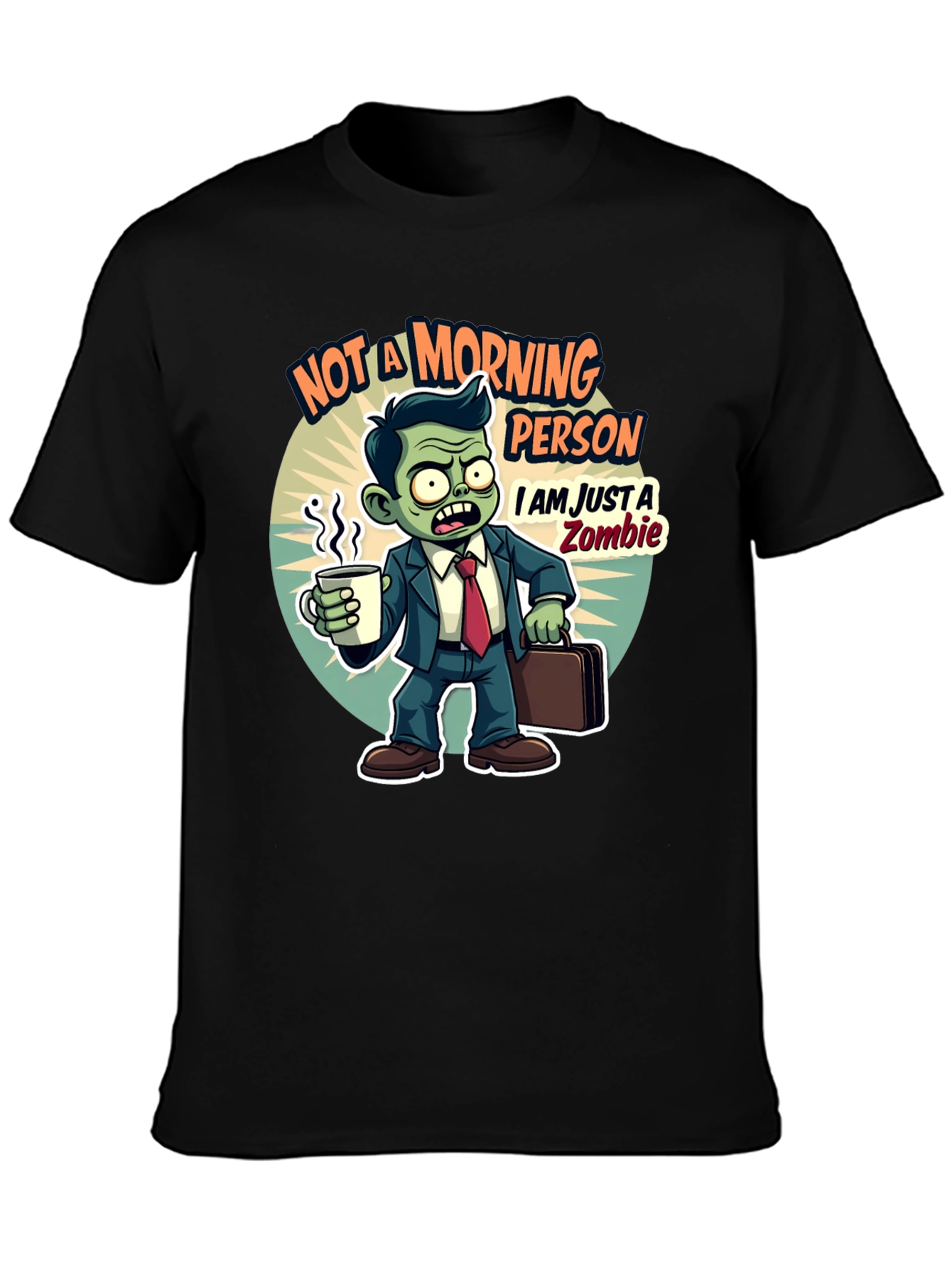 Black Zombie Morning Person Graphic T-Shirt view 3